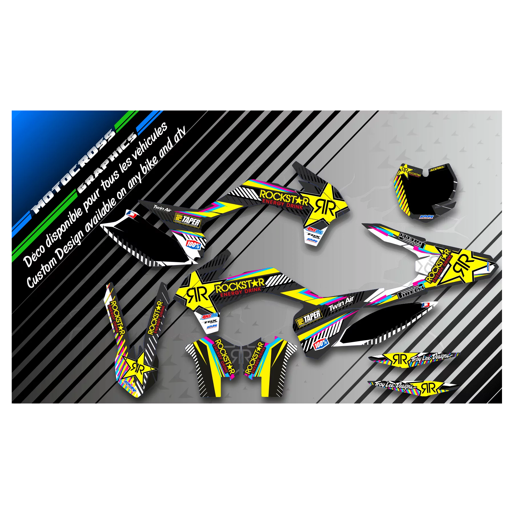 Kit adesivos moto KIT ADESIVOS QUAD ROCKSTAR EDIÇÃO LIMITADA ROSA|AZUL|AMARELO (REF:PRDA19G)