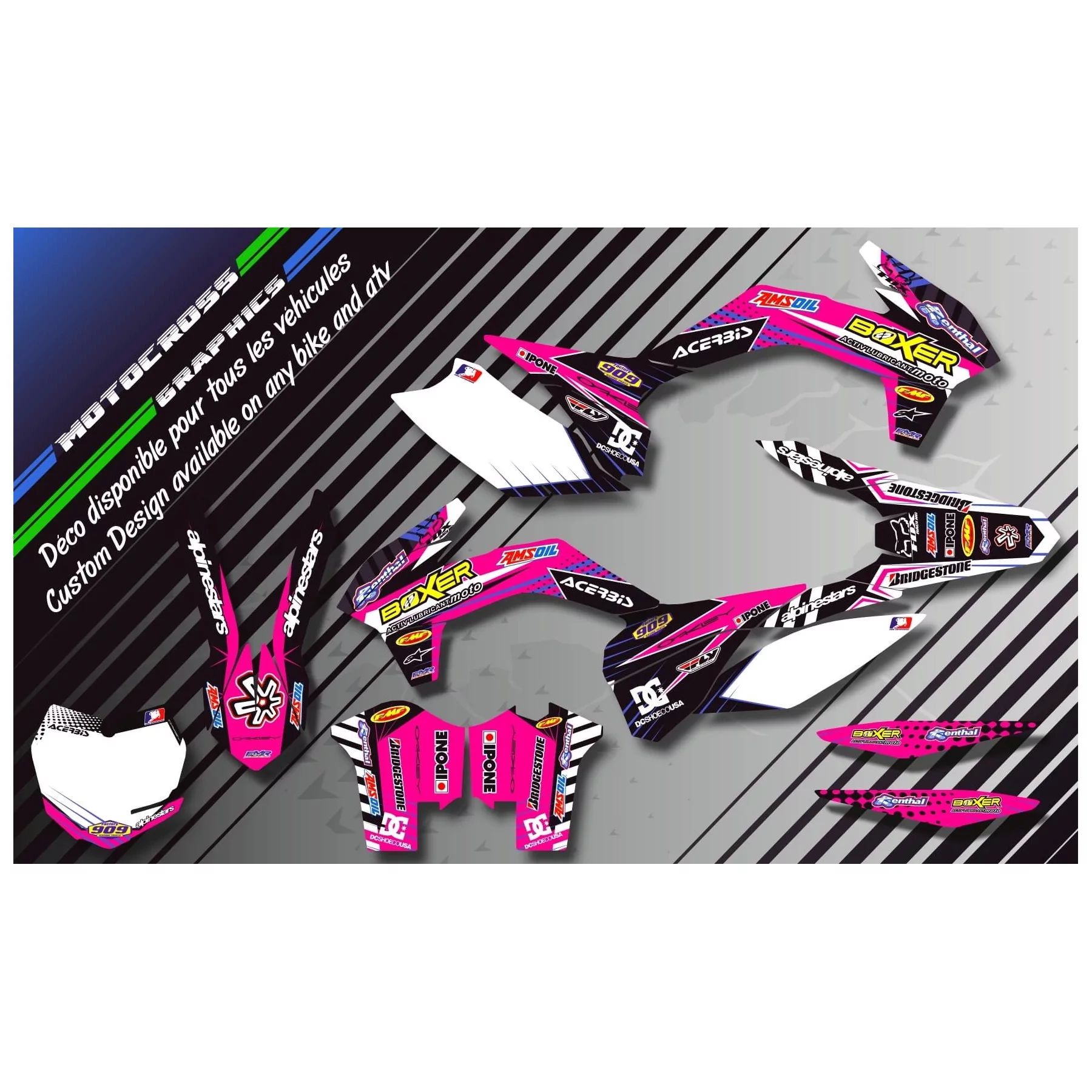 Stickerset voor motorfiets STICKERSET QUAD BOXER ROZE (REF:PRDA1F)