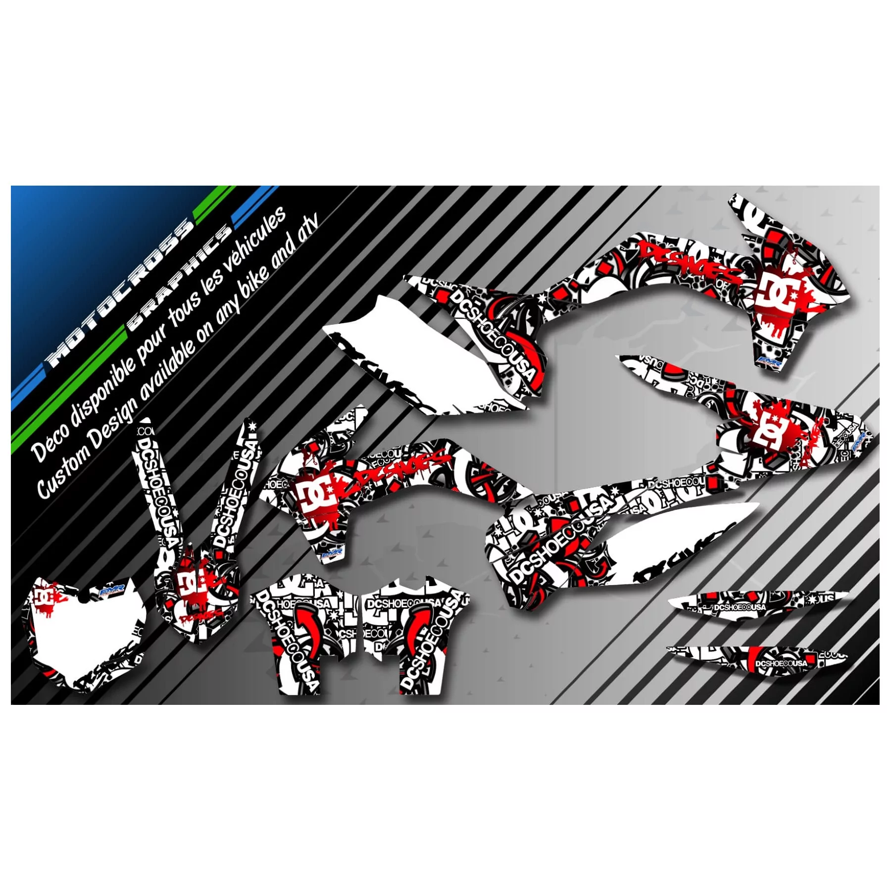 Kit adesivos moto KIT ADESIVOS QUAD DC B&W VERMELHO (REF:PRDA15A)