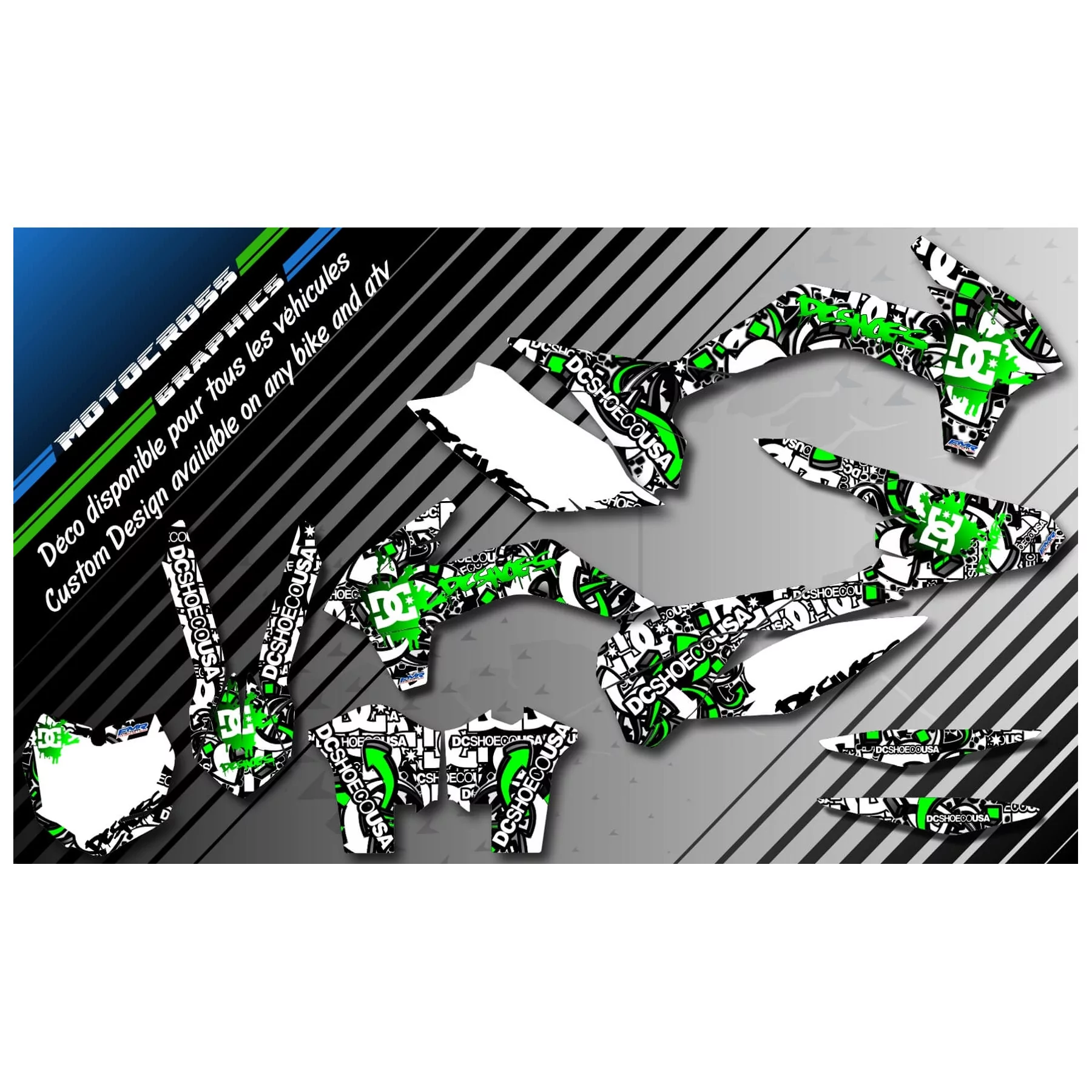 STICKERSET motor Stickerset QUAD DC B&W GROEN (REF:PRDA15B)