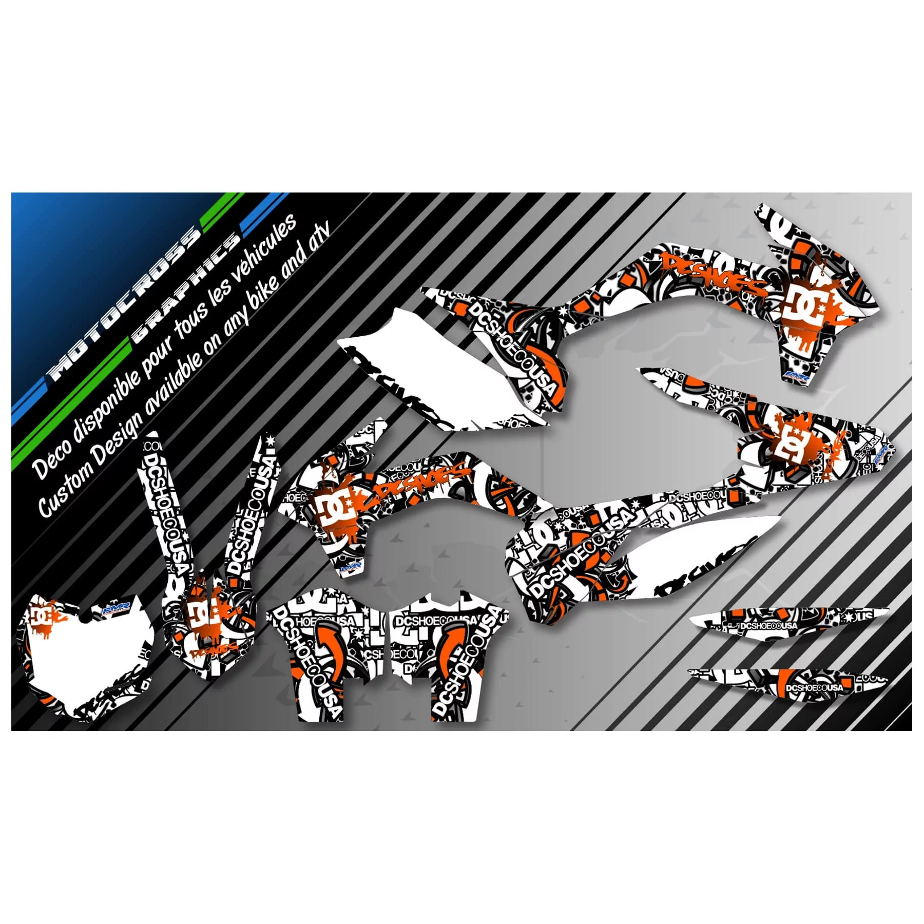Stickerset motor STICKERSET QUAD DC B&W ORANJE (REF:PRDA15C)