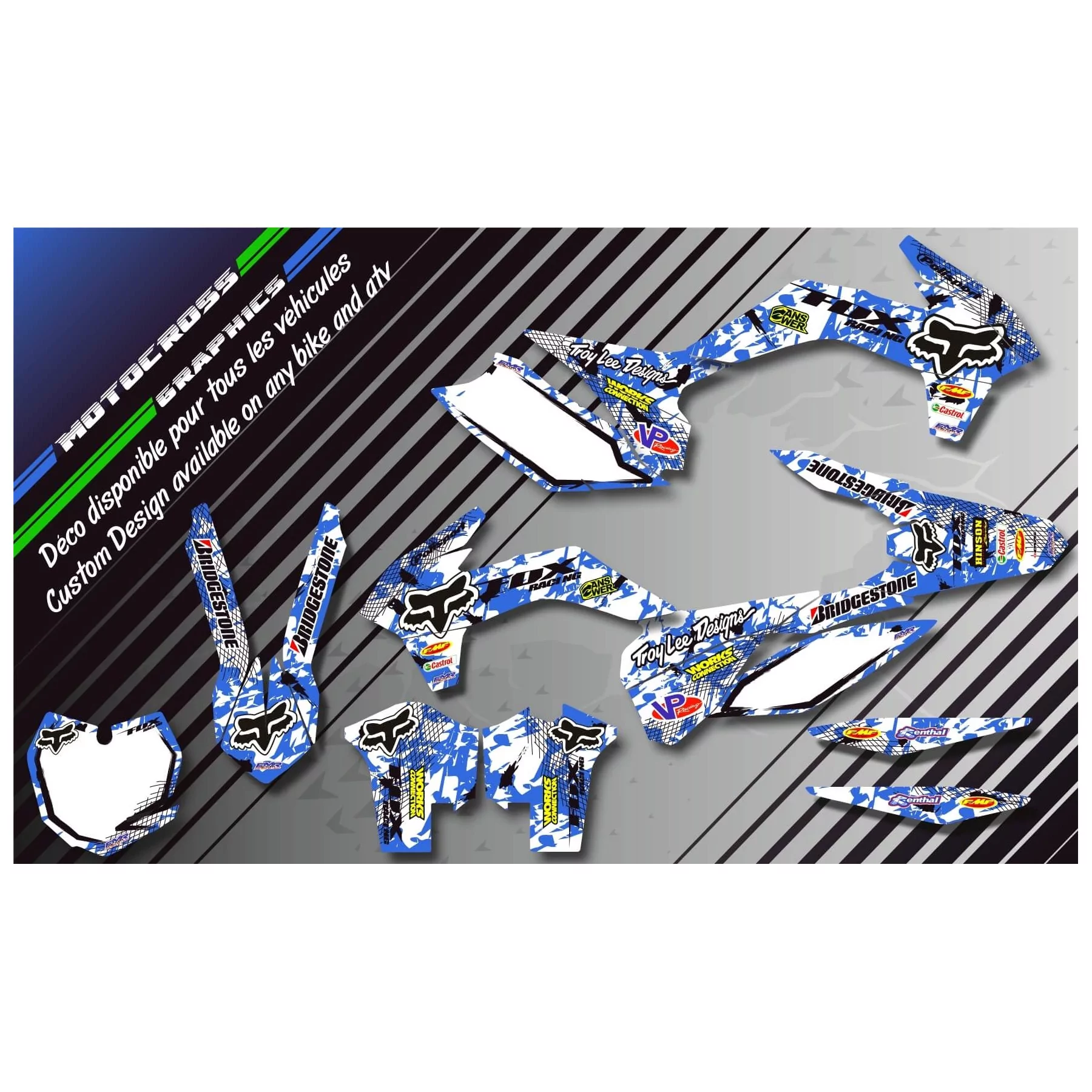 Kit adesivos moto KIT ADESIVOS QUAD FOX CAMO AZUL (REF:PRDA9E)