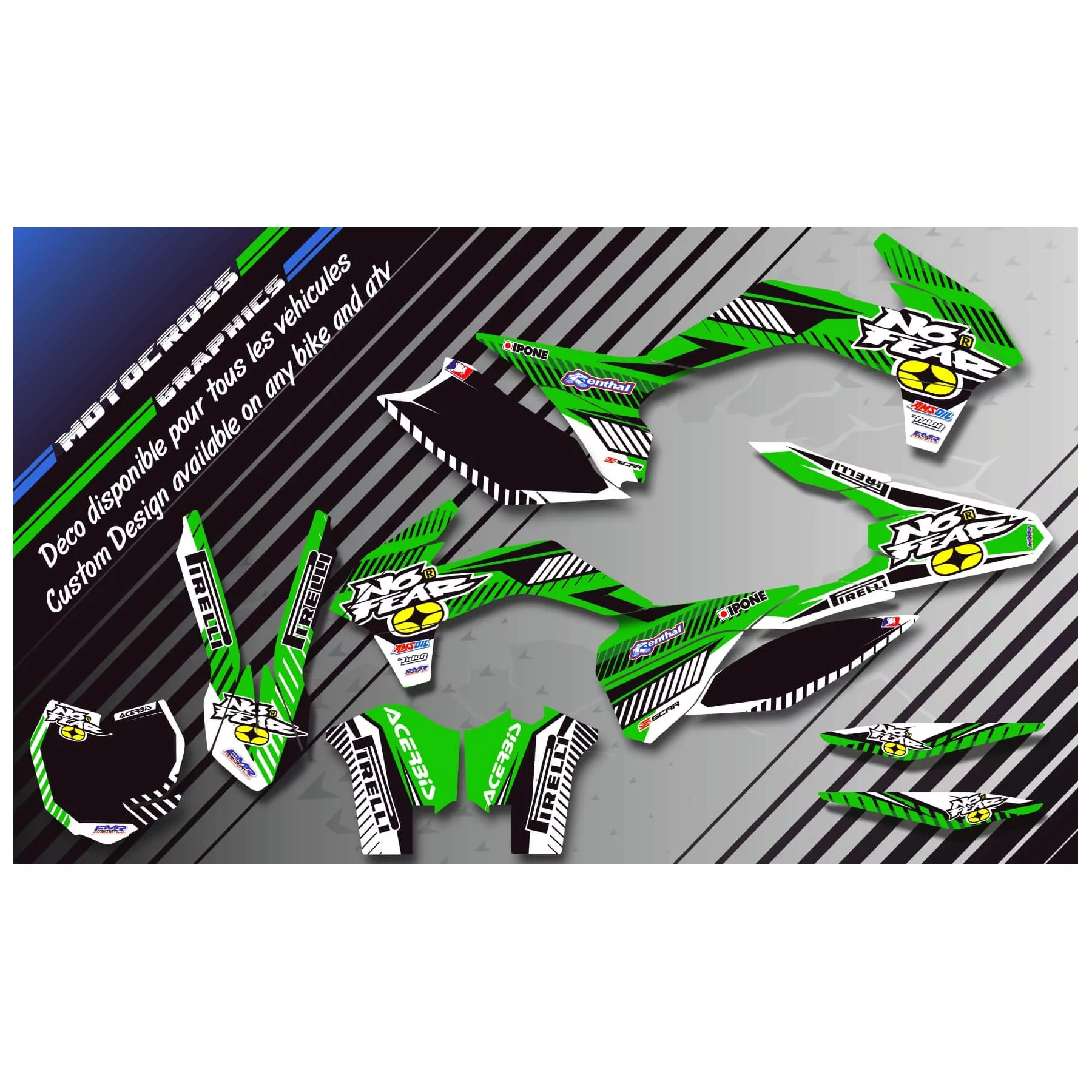Kit adhesivos moto KIT ADHESIVOS QUAD no fear VERDE (REF:PRDA5C)