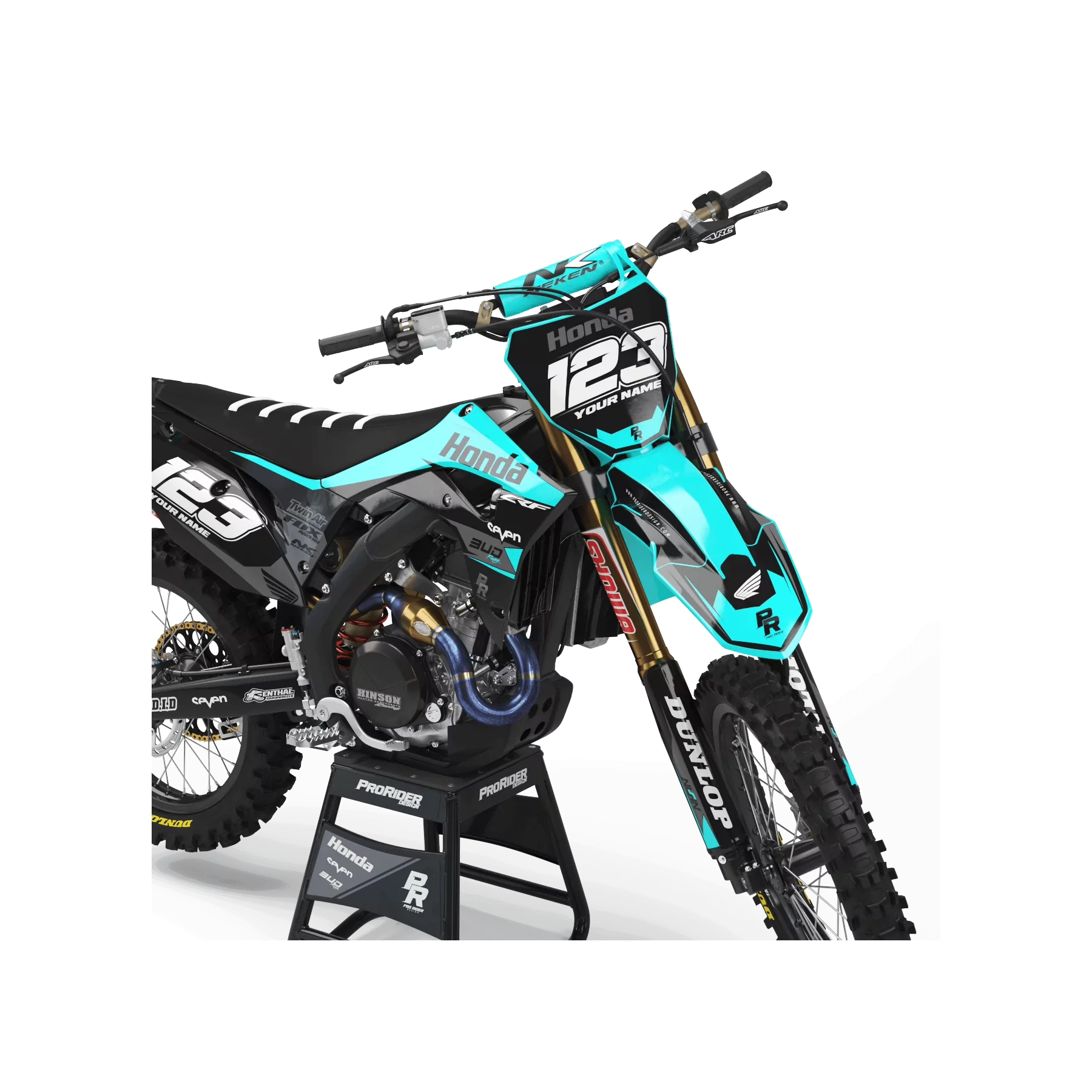 Kit adesivos moto KIT ADESIVOS Motocross HONDA BUD RACING PRETO|CIANO (REF:PRDA36A3)