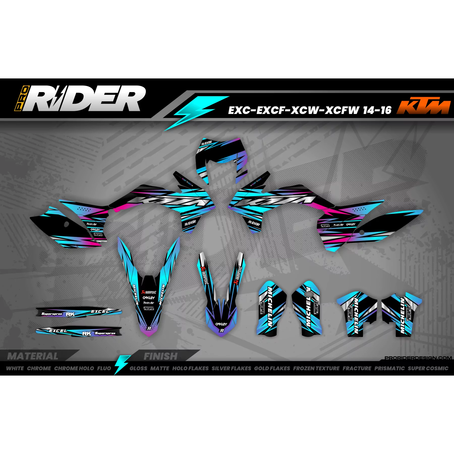 Kit adhesivos moto KIT ADHESIVOS MOTOCROSS KTM BLUE LUMEN