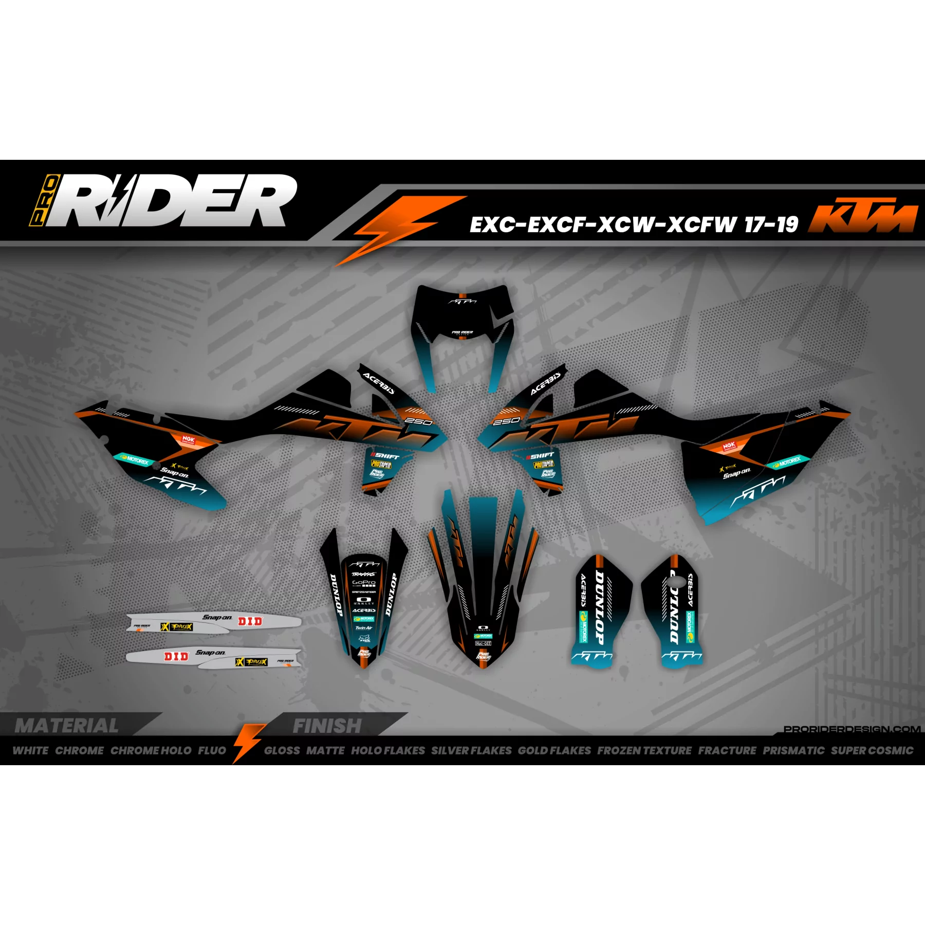 Kit adesivos moto Kit adesivos Motocross KTM SX SXF EXC | Shadow Edition | Black orange dark teal