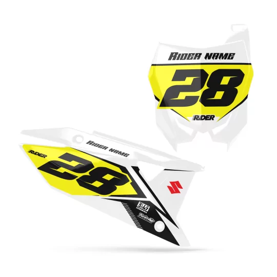 STICKERSET moto Stickerset NUMMERBORDACHTERGRONDEN PERSO SUZUKI Rubis White Yellow