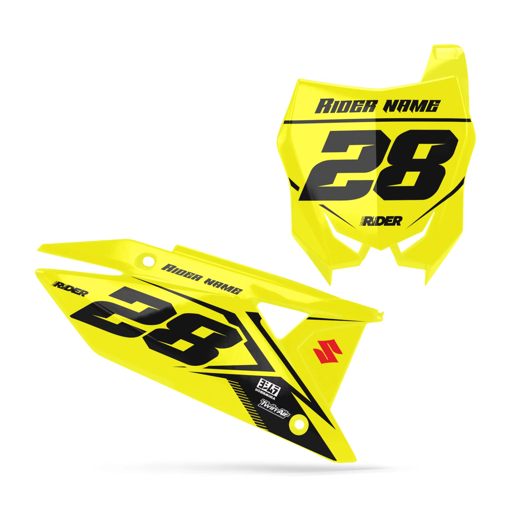 STICKERSET moto Stickerset NUMMERBORDACHTERGRONDEN PERSO SUZUKI Rubis Yellow Yellow