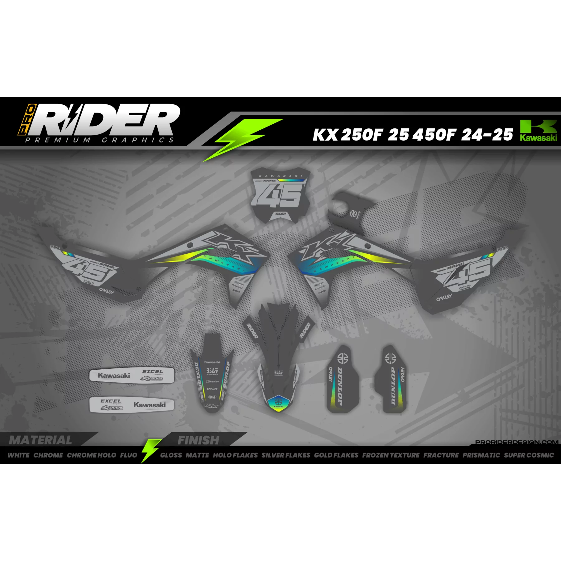 Kit adesivos moto KIT ADESIVOS MOTOCROSS KAWASAKI | Forged