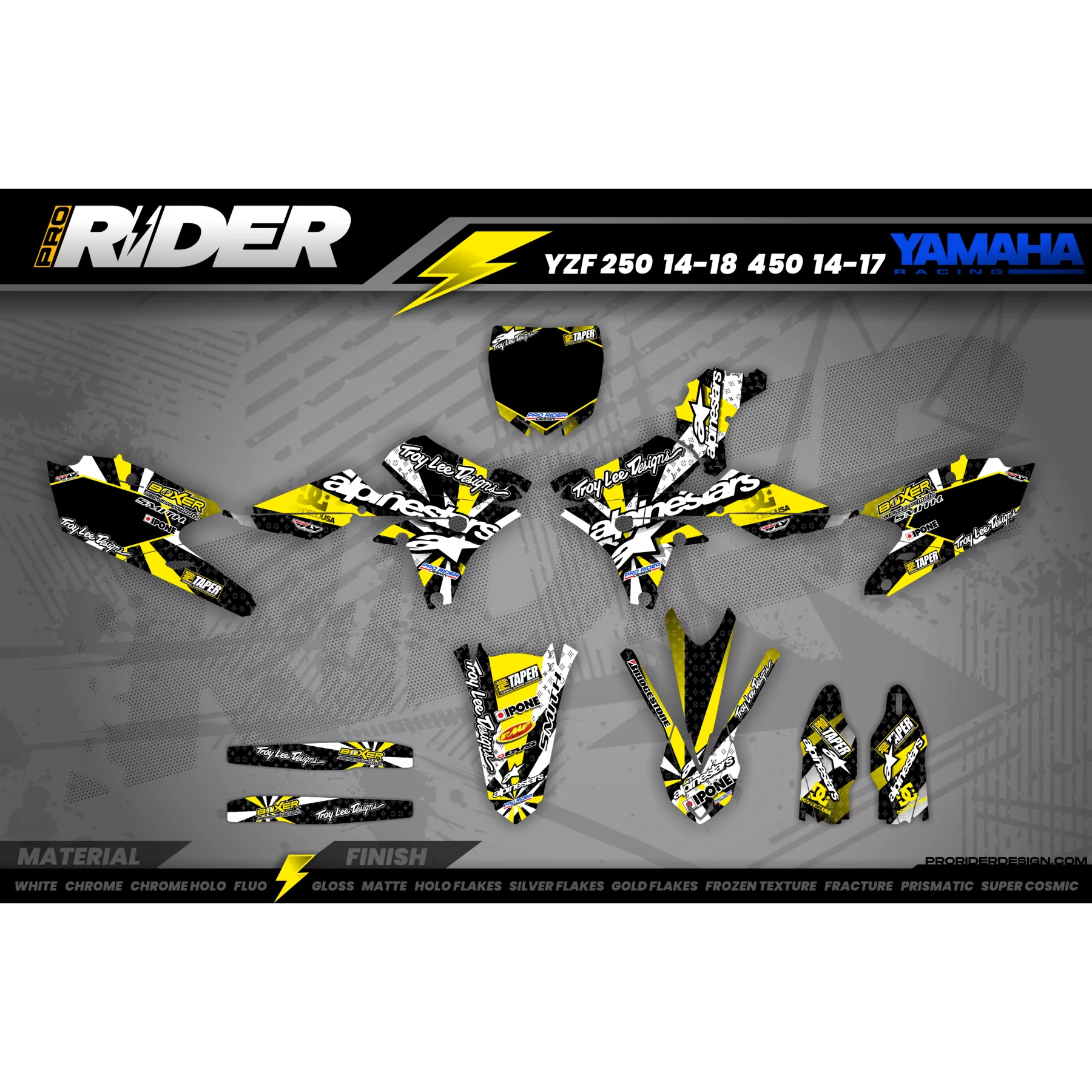 Kit adesivos moto KIT ADESIVOS Motocross ALPINESTARS jaune (ref:prda4e)