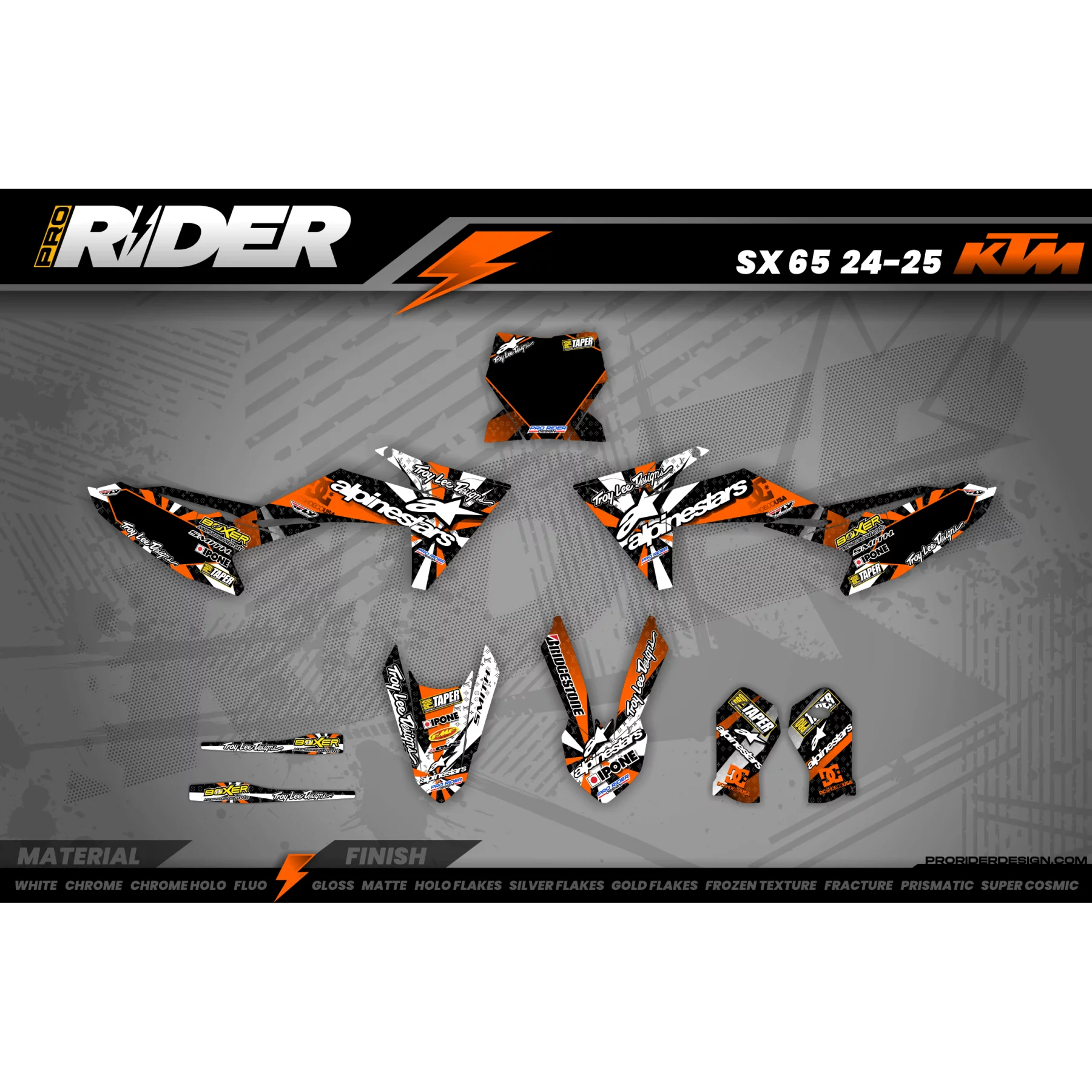 Kit adesivos moto KIT ADESIVOS Motocross PERSO MOTOCROSS ALPINESTARS laranja (ref:prda4f) 3D