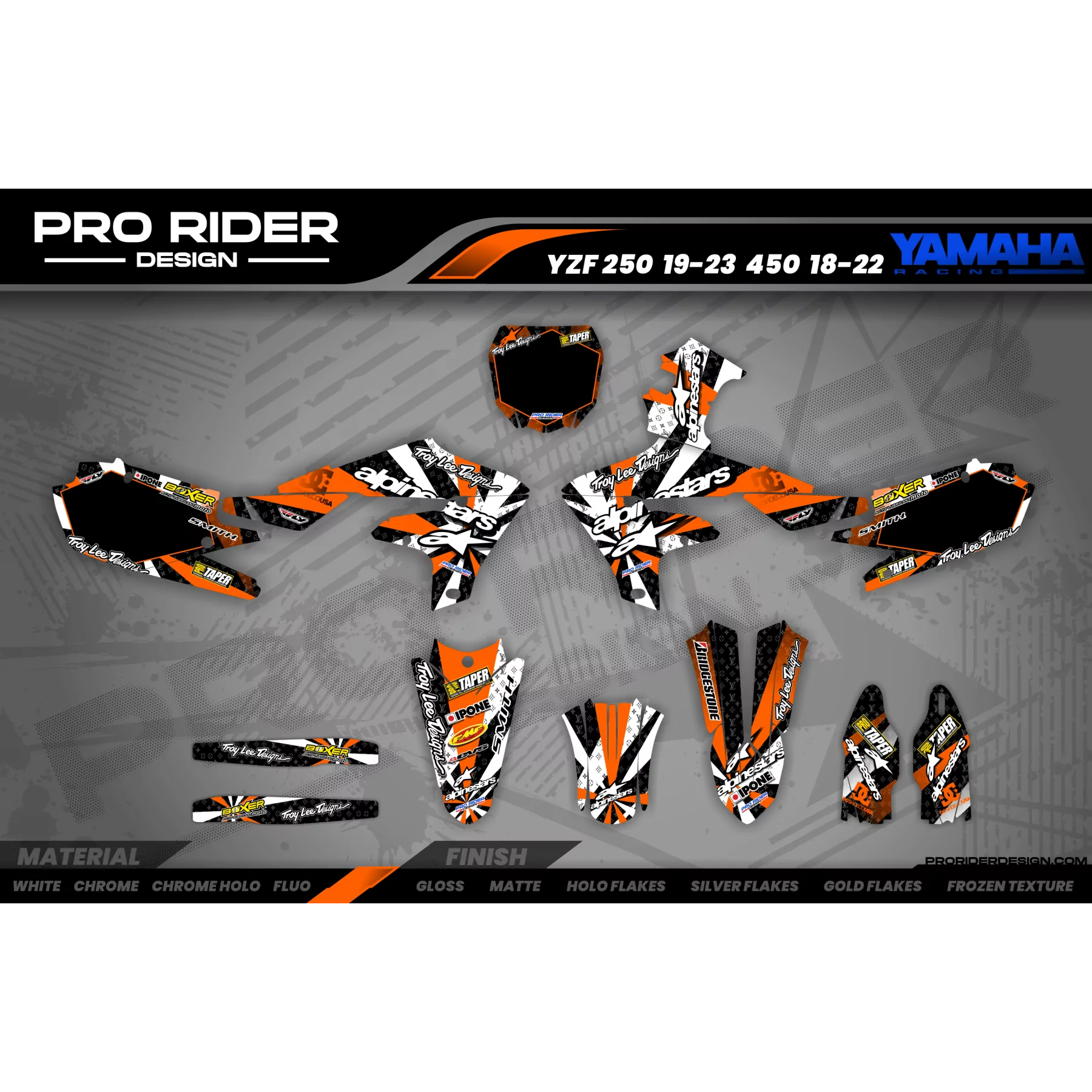 Kit adesivos moto KIT ADESIVOS Motocross PERSO ALPINESTARS laranja (ref:prda4f) 3D