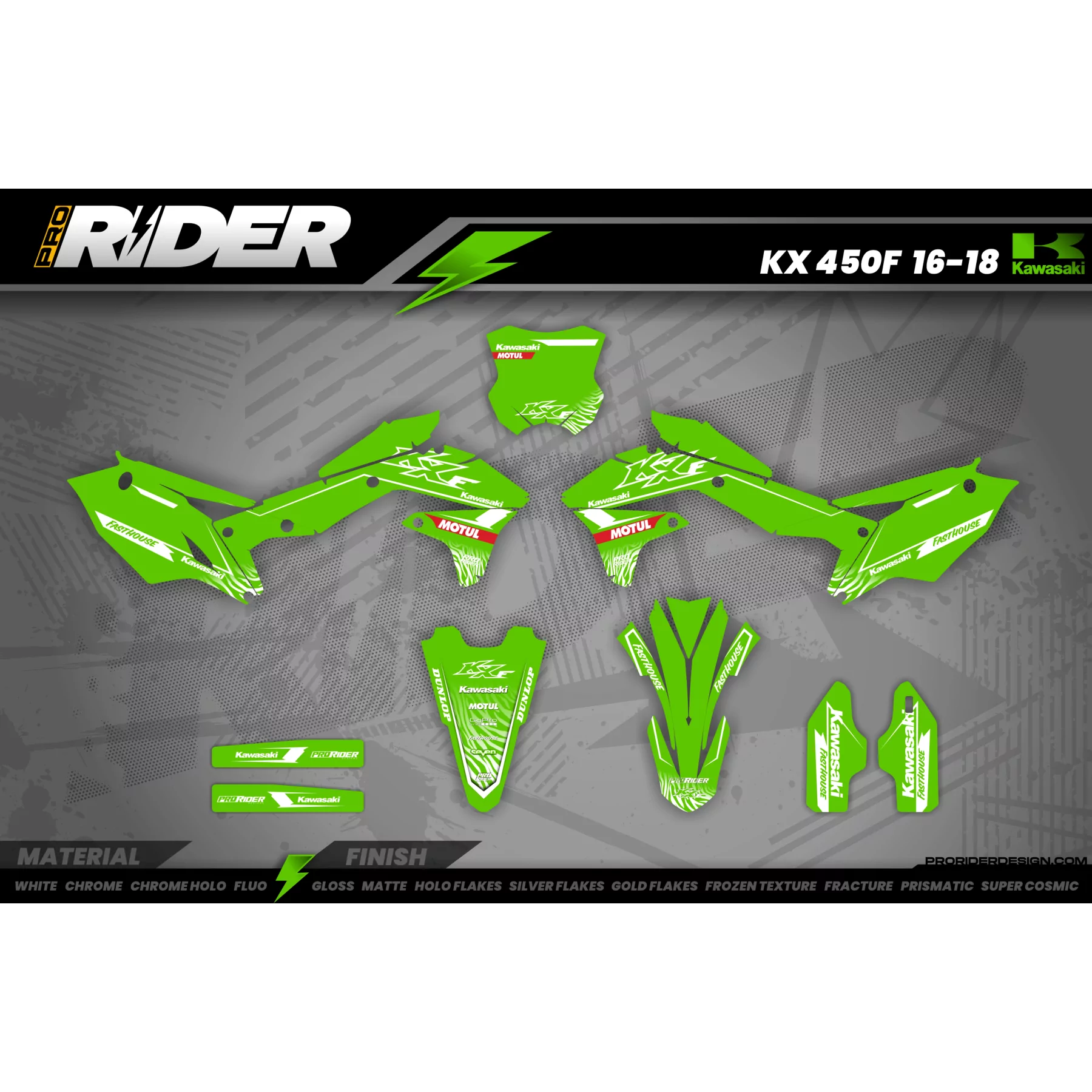 Motorrad Dekor DEKOR Motocross KAWASAKI MOTUL GRÜN/WEISS 3D