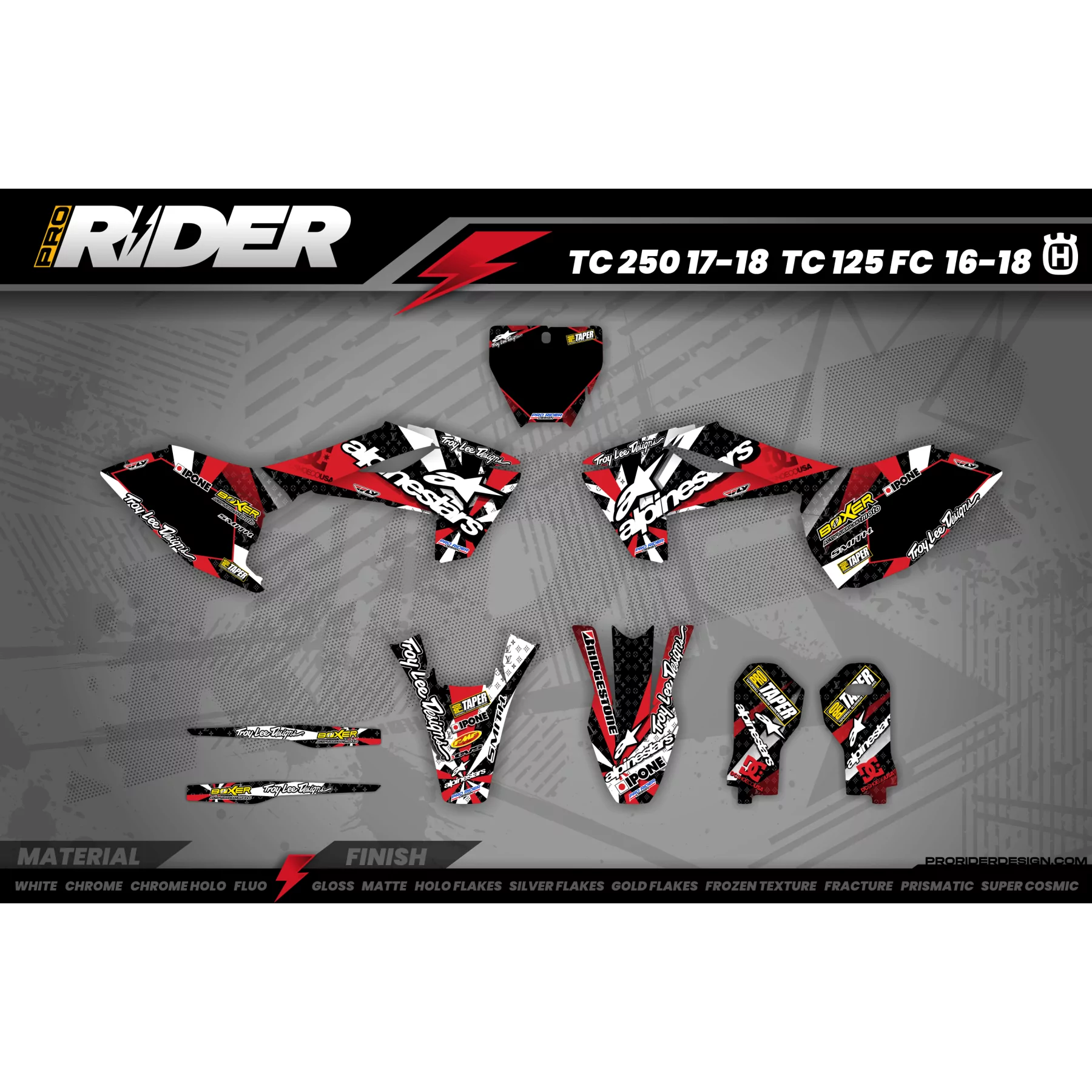 Stickerset motor STICKERSET MOTOCROSS PERSO ALPINESTARS rood (ref:prda4c)