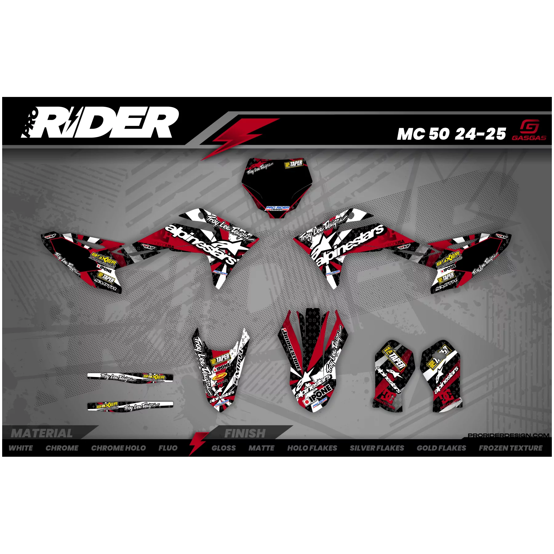 Grafiche per moto GRAFICHE MOTOCROSS PERSONALIZZATE ALPINESTARS rosse (rif.:prda4c) 3D