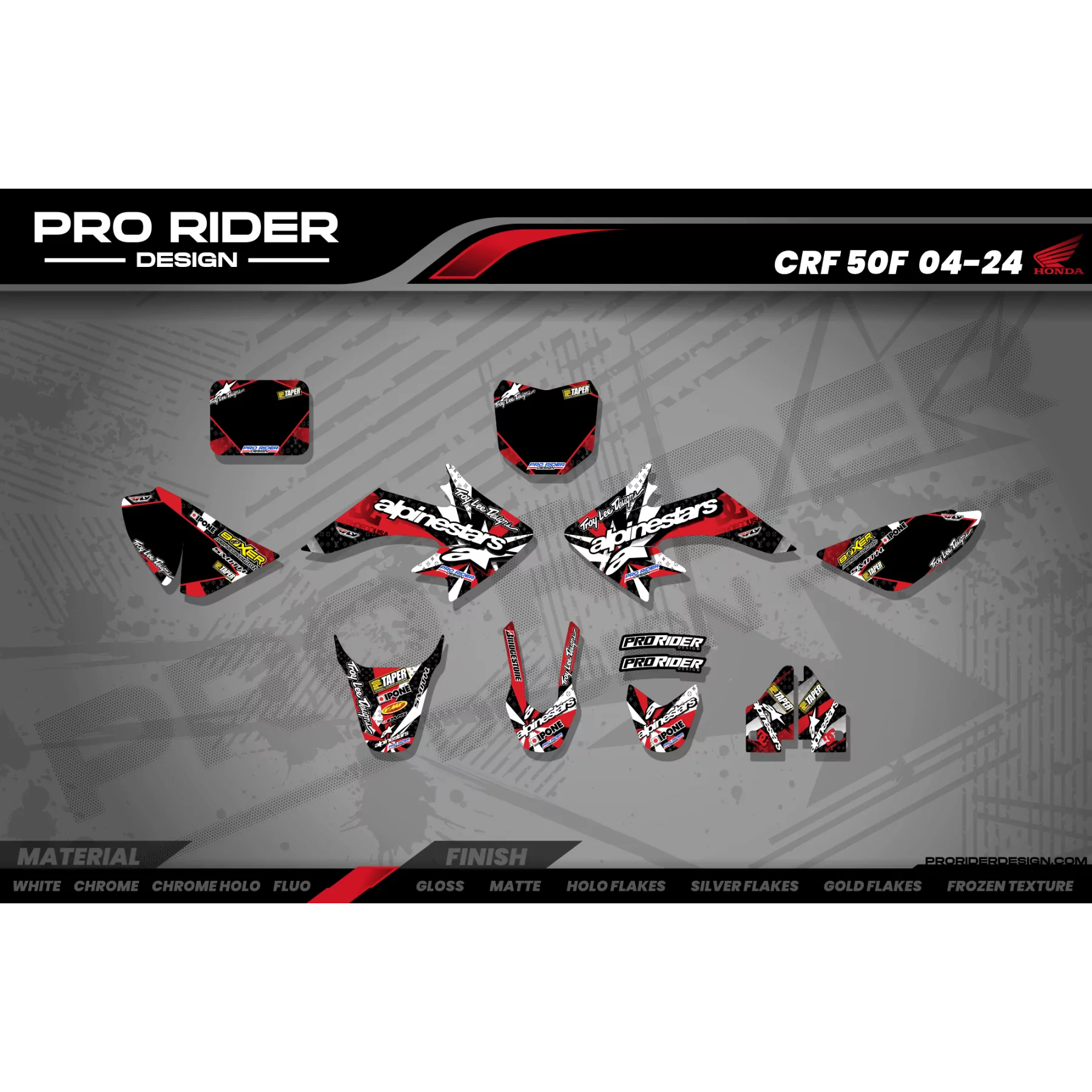 Grafiche per moto GRAFICHE MOTOCROSS PERSONALIZZATE ALPINESTARS rosse (rif.:prda4c) 3D