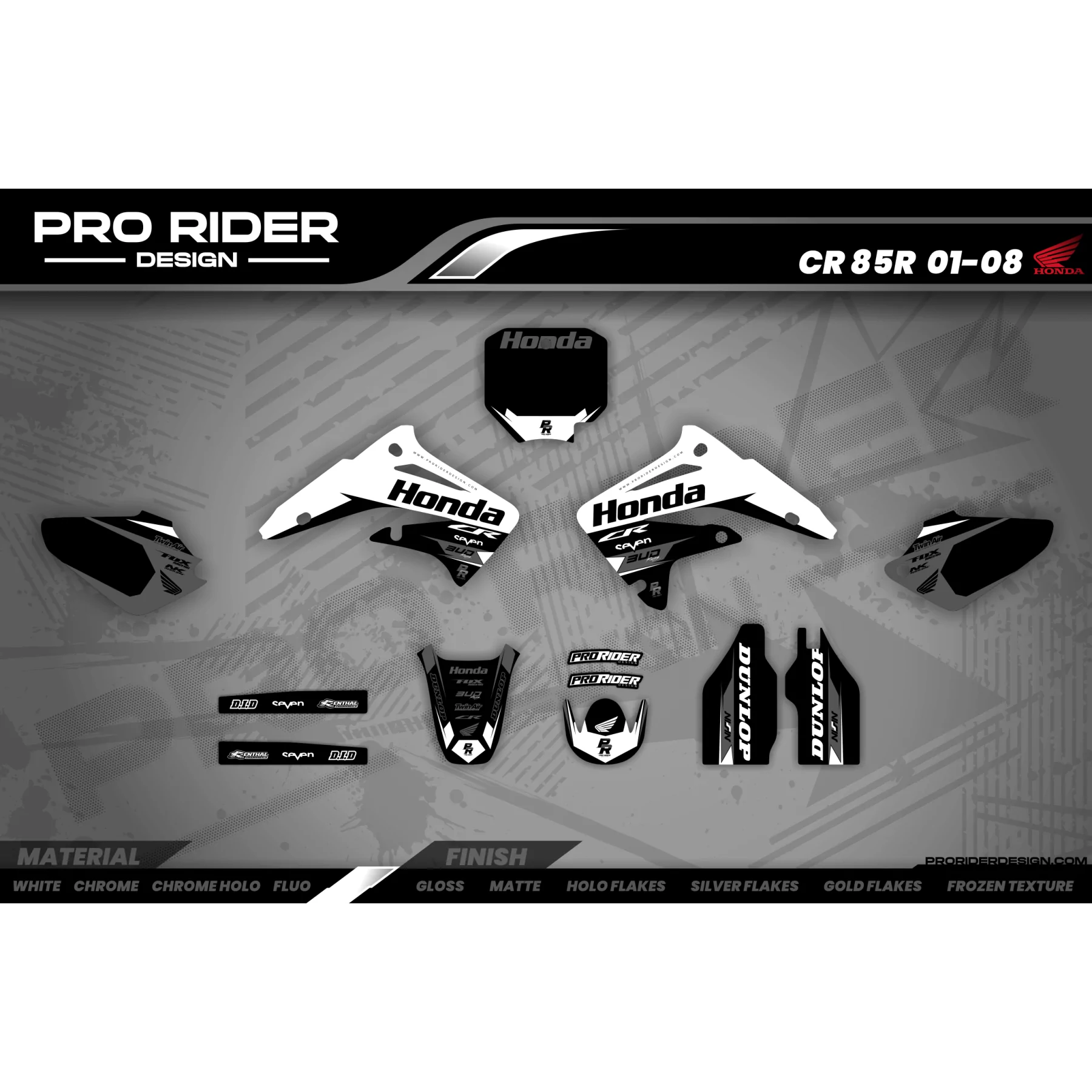 Kit déco moto KIT DECO Motocross HONDA BUD RACING NOIR|BLANC (REF:PRDA36A5)