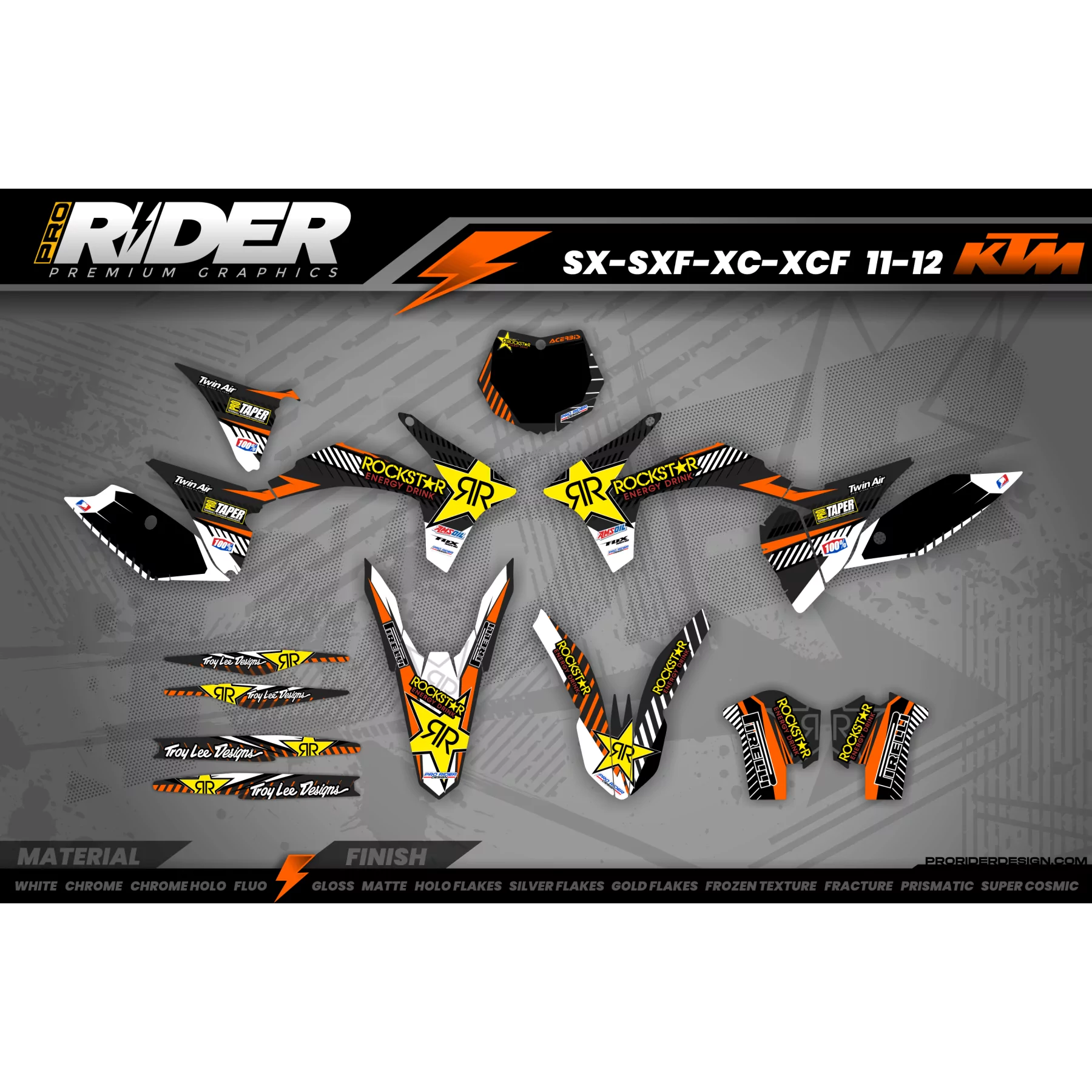 Kit déco moto KIT DECO MOTOCROSS PERSO ROCKSTAR Édition Limitée orange (ref:prda19c)