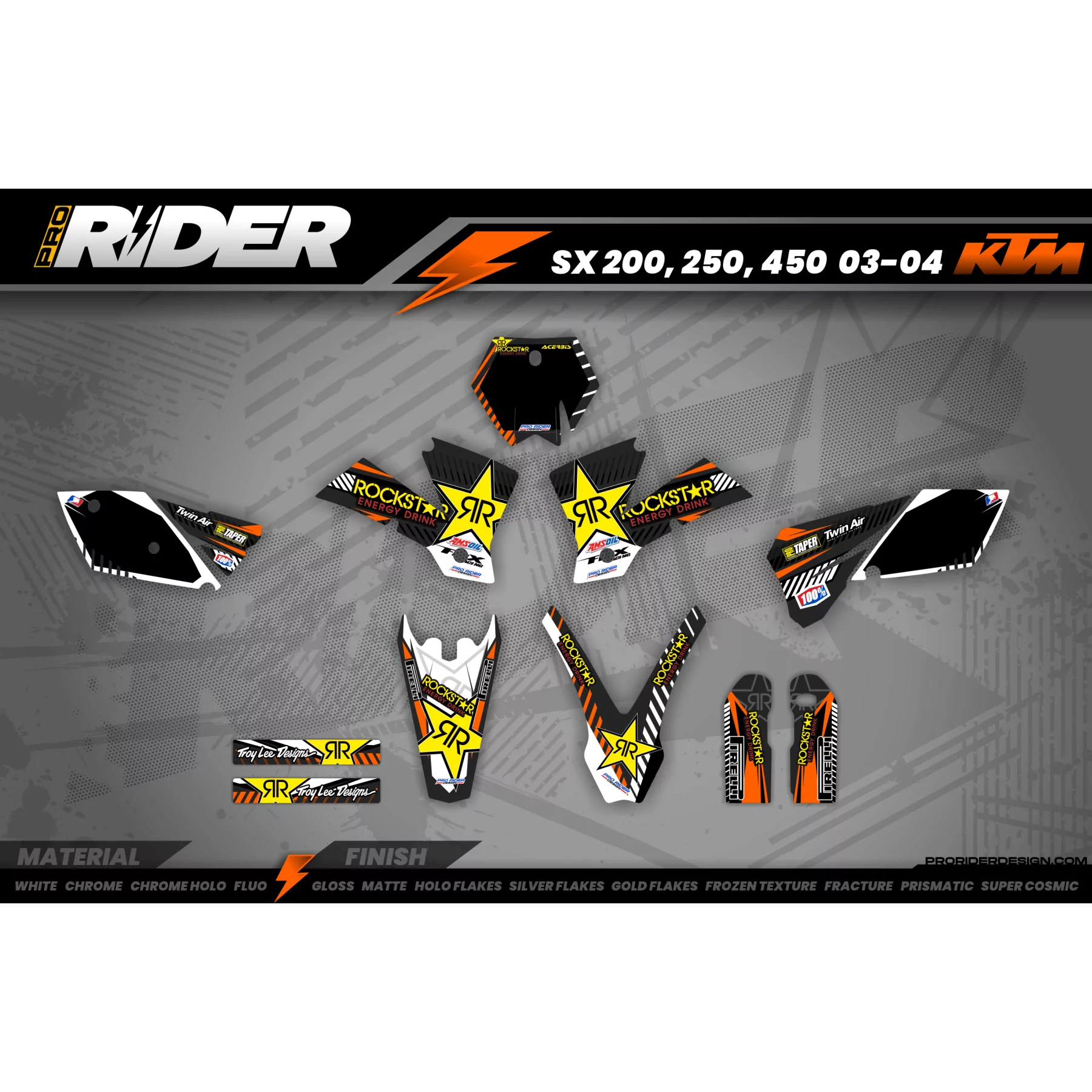 Kit adesivos moto KIT ADESIVOS MOTOCROSS PERSO ROCKSTAR Edição Limitada laranja (ref:prda19c)