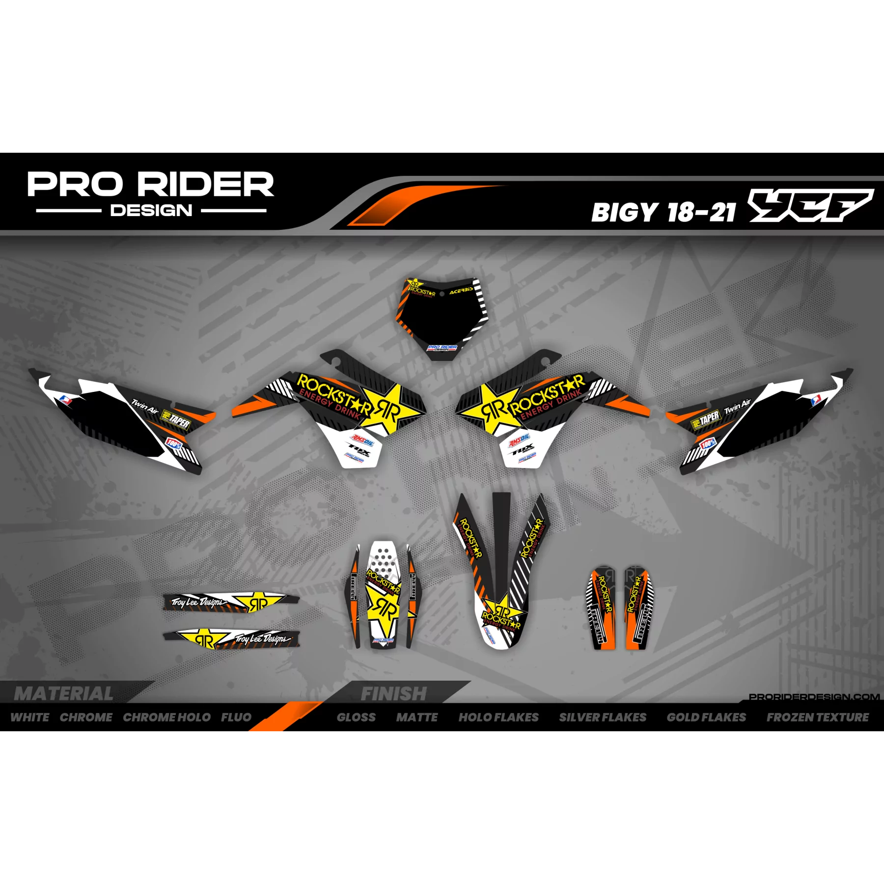 Kit déco moto KIT DECO MOTOCROSS PERSO ROCKSTAR Édition Limitée orange (ref:prda19c)