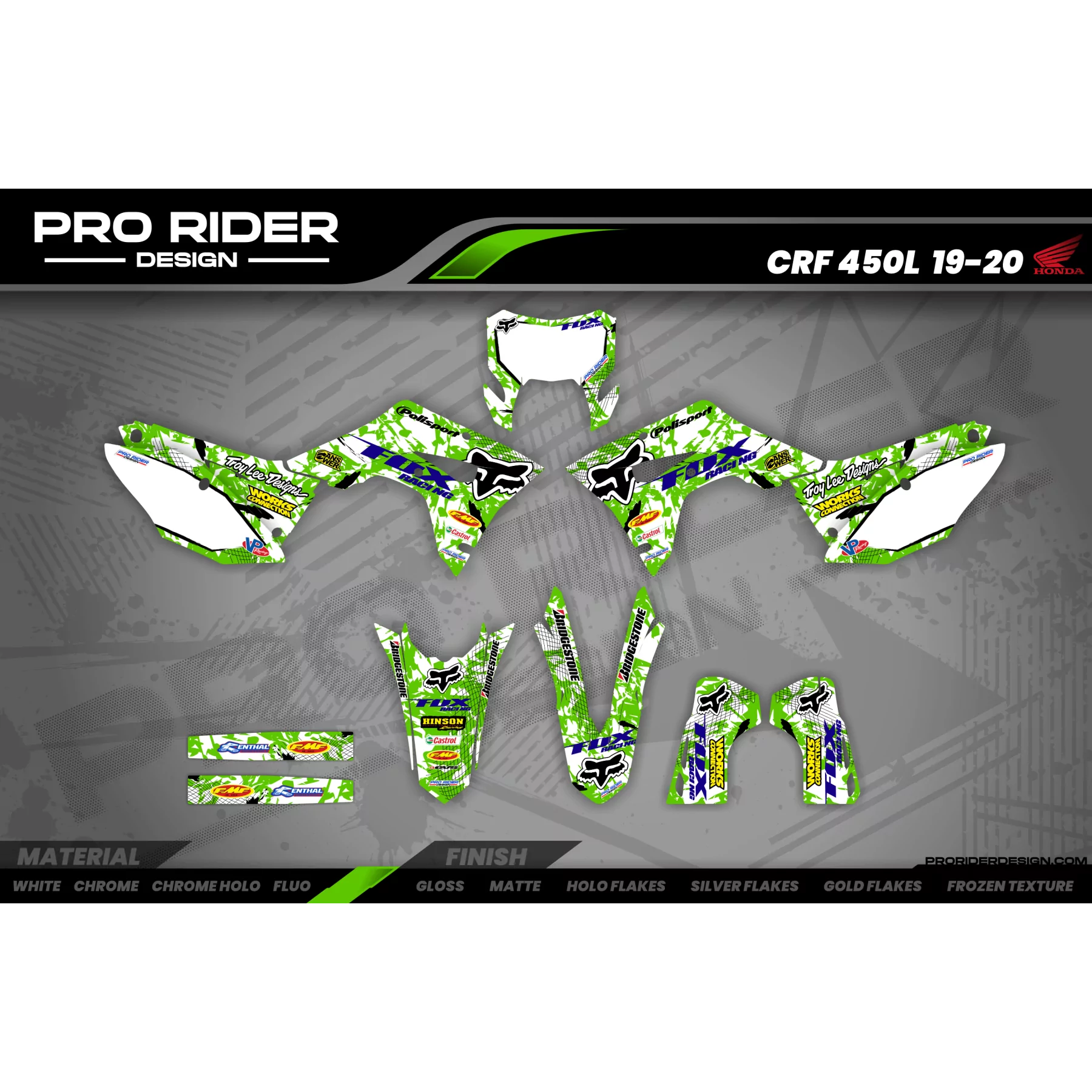 Kit adesivos moto KIT ADESIVOS MOTOCROSS FOX CAMO verde (ref:prda9b)