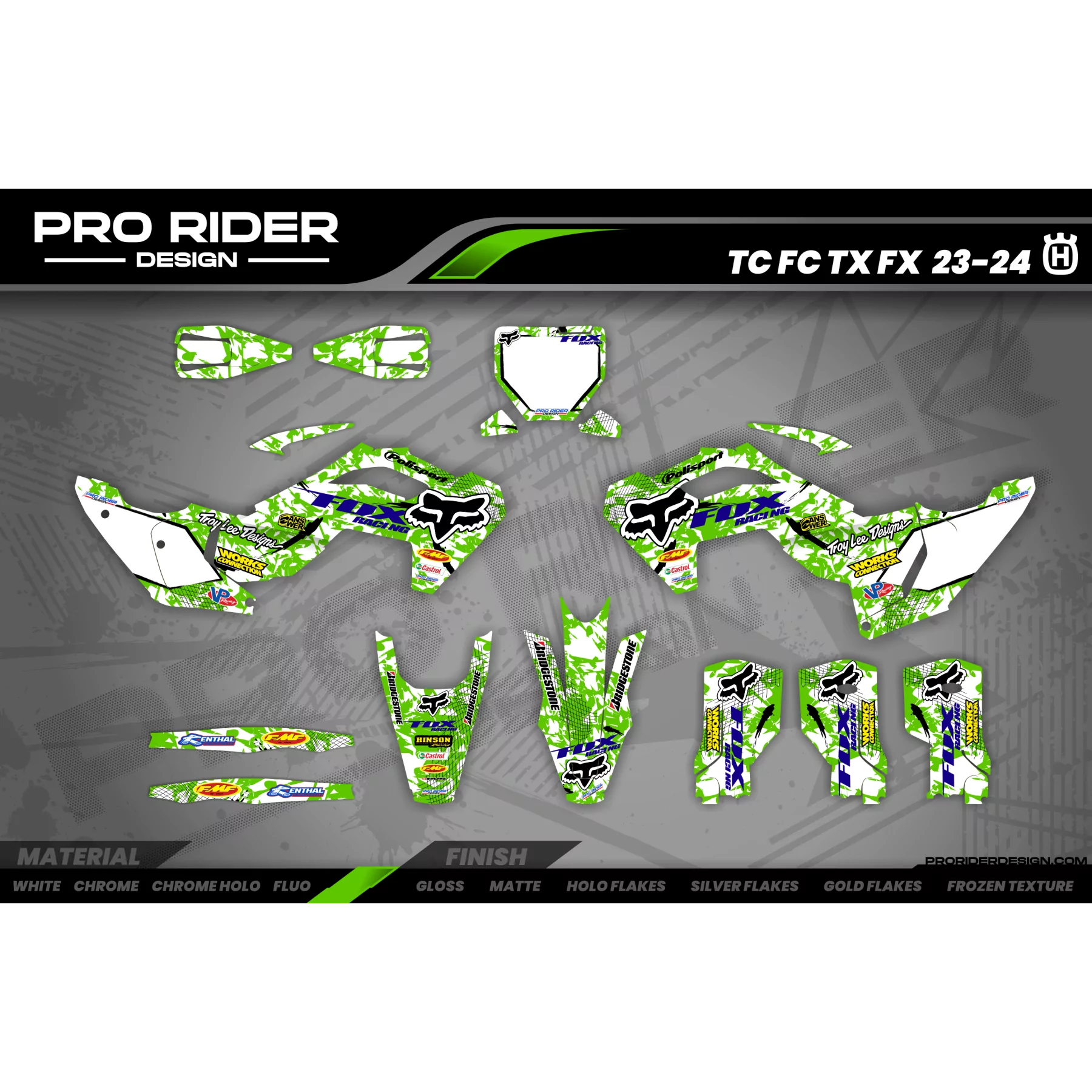Kit adesivos moto KIT ADESIVOS MOTOCROSS FOX CAMO verde (ref:prda9b)