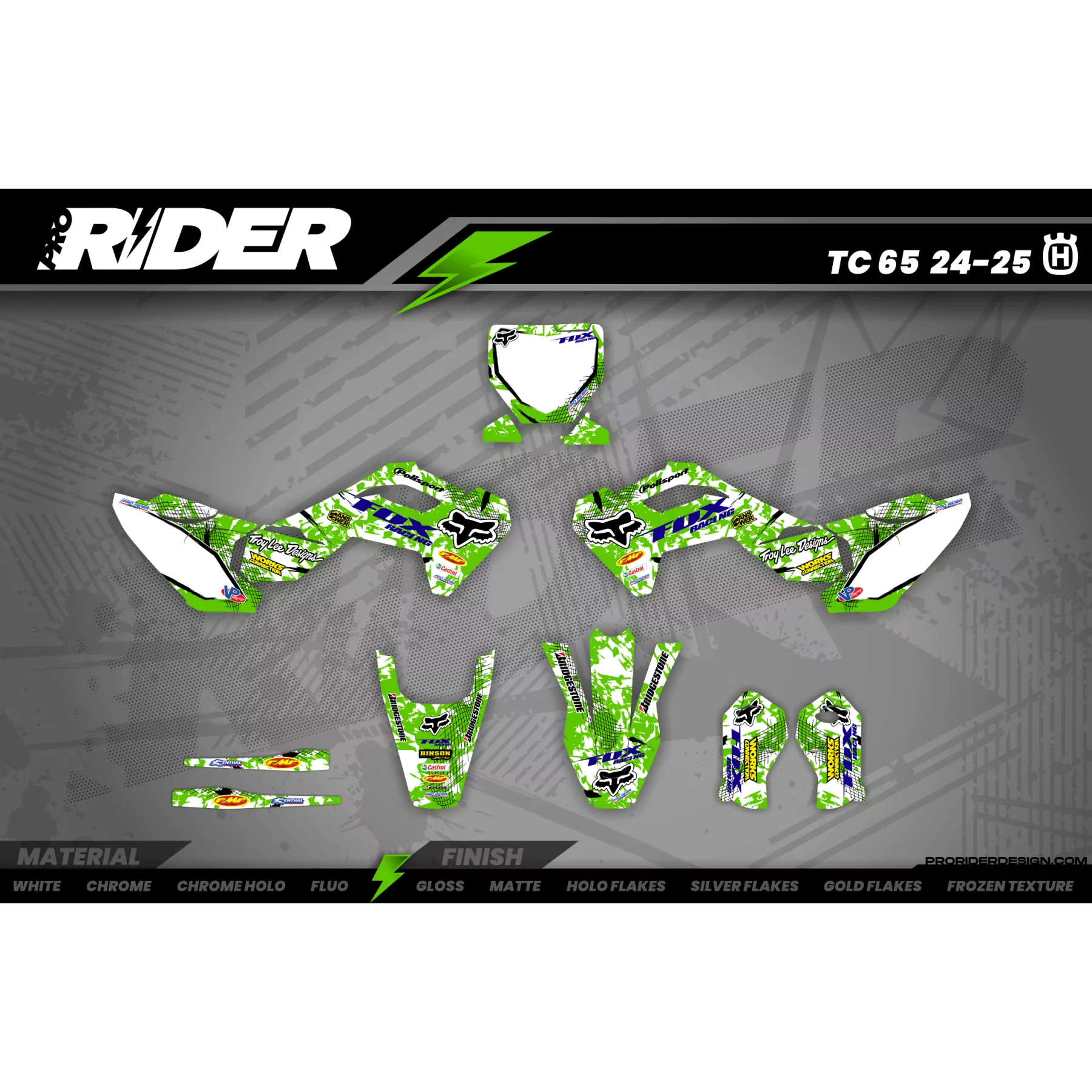 Kit adesivos moto KIT ADESIVOS MOTOCROSS FOX CAMO verde (ref:prda9b)