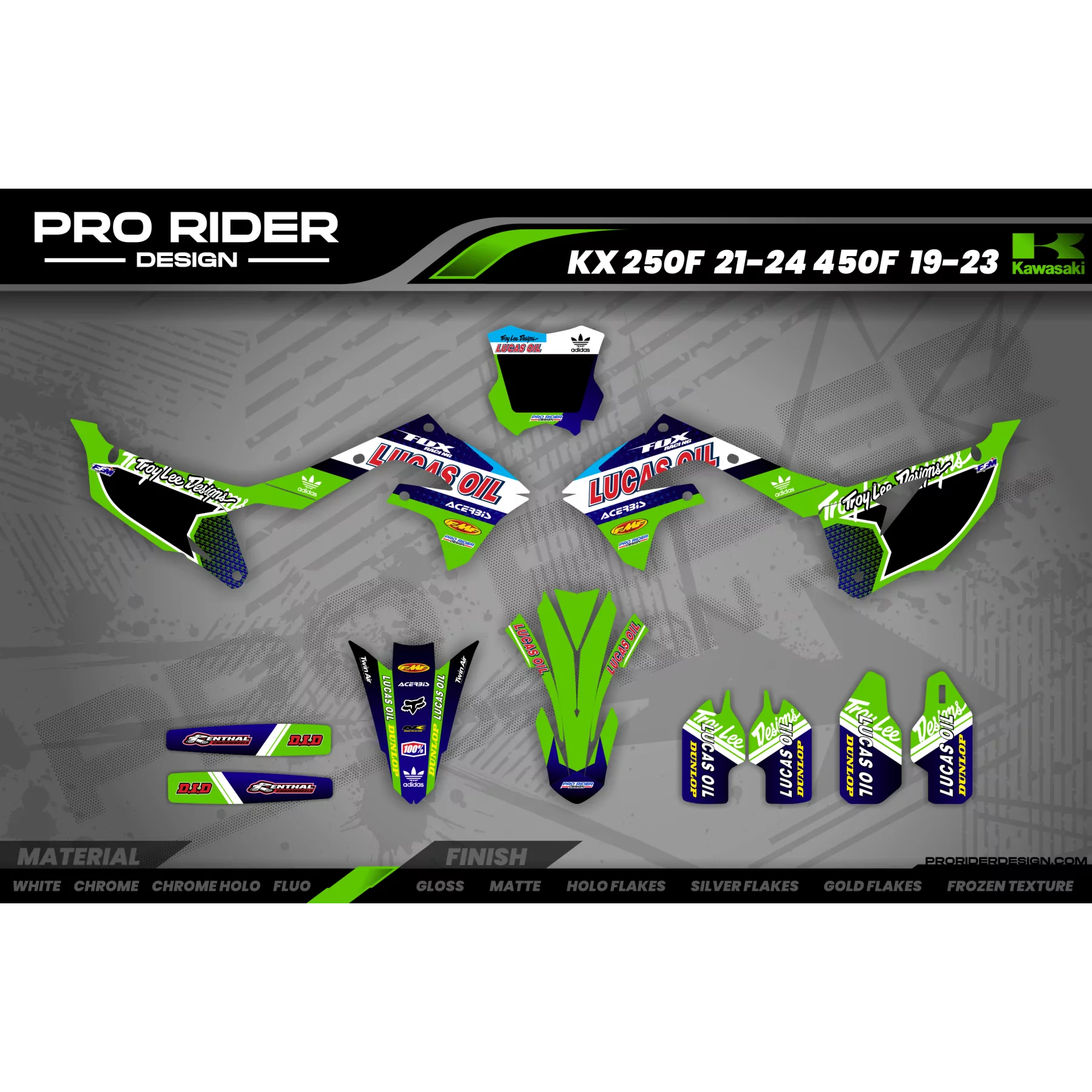 Kit déco moto KIT DECO MOTOCROSS LUCAS OIL vert (ref:prda23b)