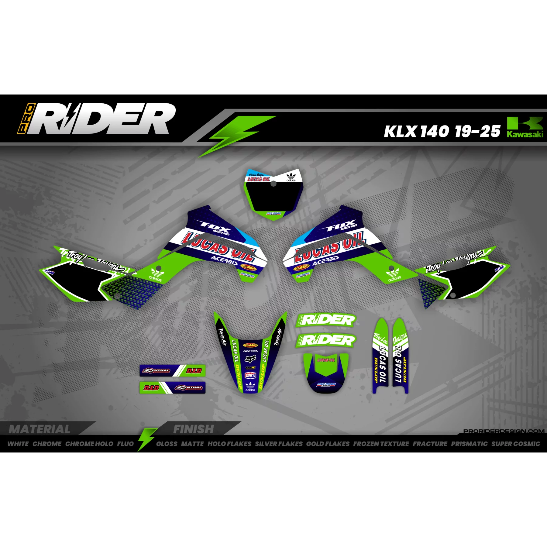 Kit déco moto KIT DECO MOTOCROSS LUCAS OIL vert (ref:prda23b)