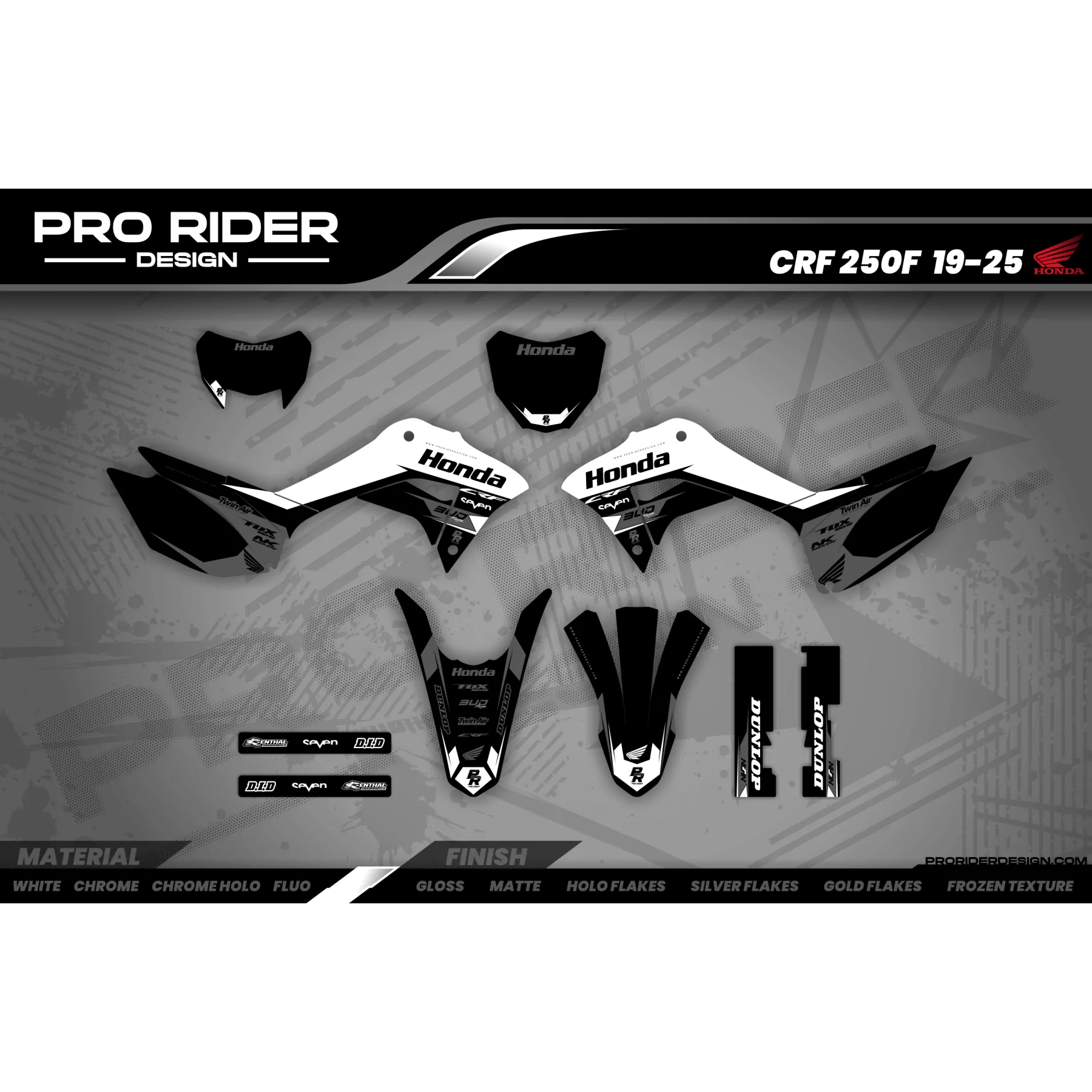 Kit adesivos moto KIT ADESIVOS Motocross HONDA BUD RACING PRETO|BRANCO (REF:PRDA36A5)