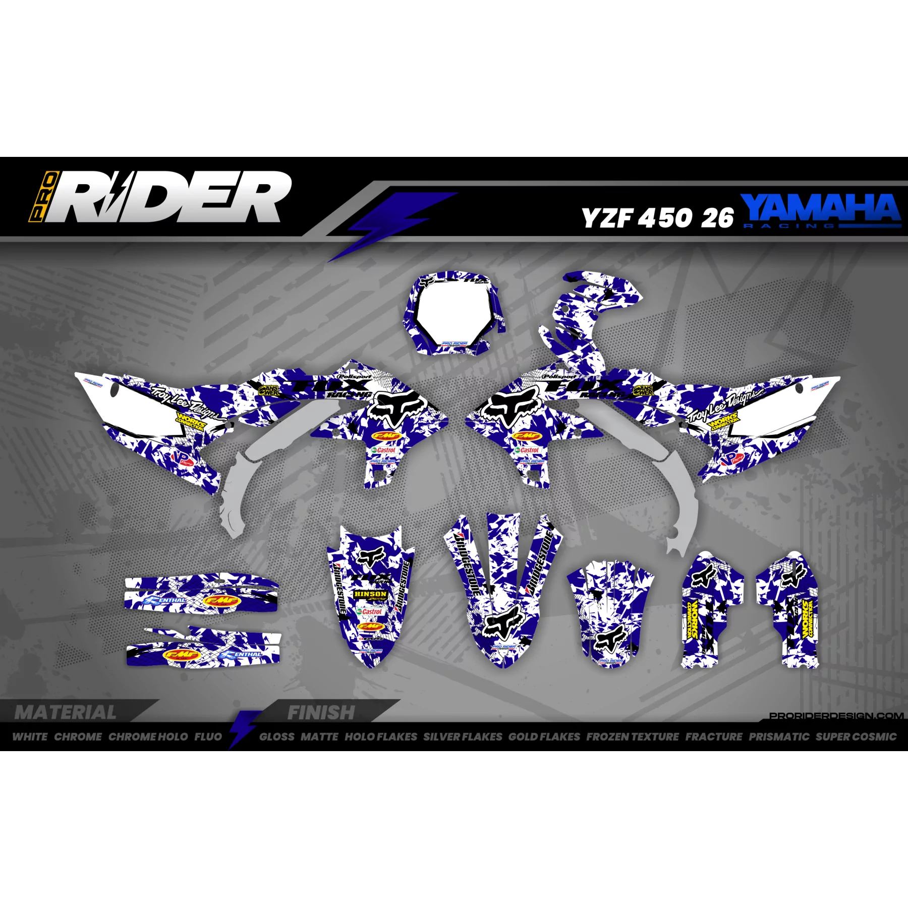 Kit adesivos moto KIT ADESIVOS MOTOCROSS FOX CAMO azul (ref:prda9e)