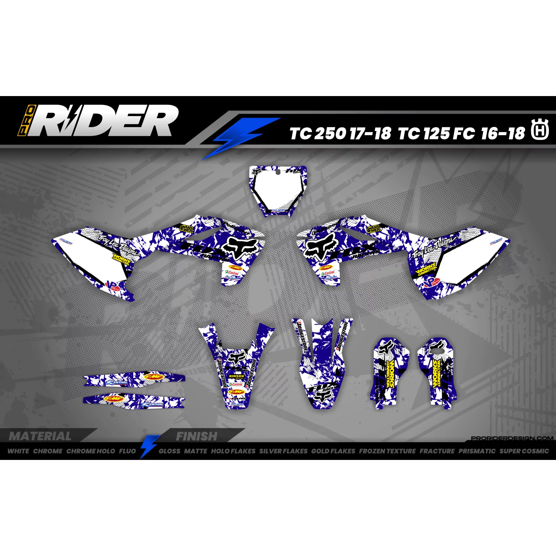 Kit adesivos moto KIT ADESIVOS MOTOCROSS FOX CAMO azul (ref:prda9e)