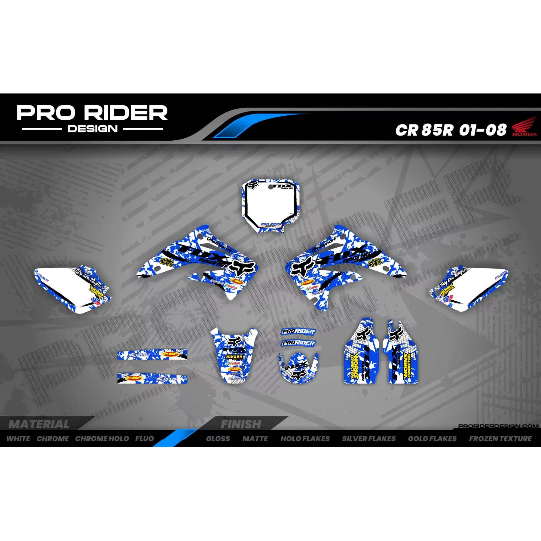Kit adesivos moto KIT ADESIVOS MOTOCROSS FOX CAMO azul (ref:prda9e)