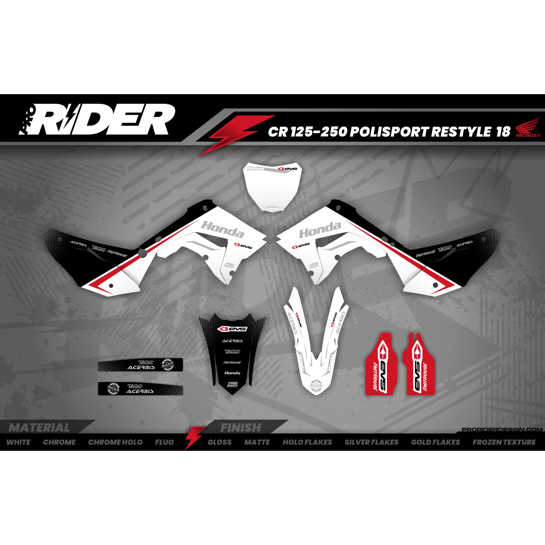 Kit adesivos moto KIT ADESIVOS Motocross HONDA EVS preto e branco