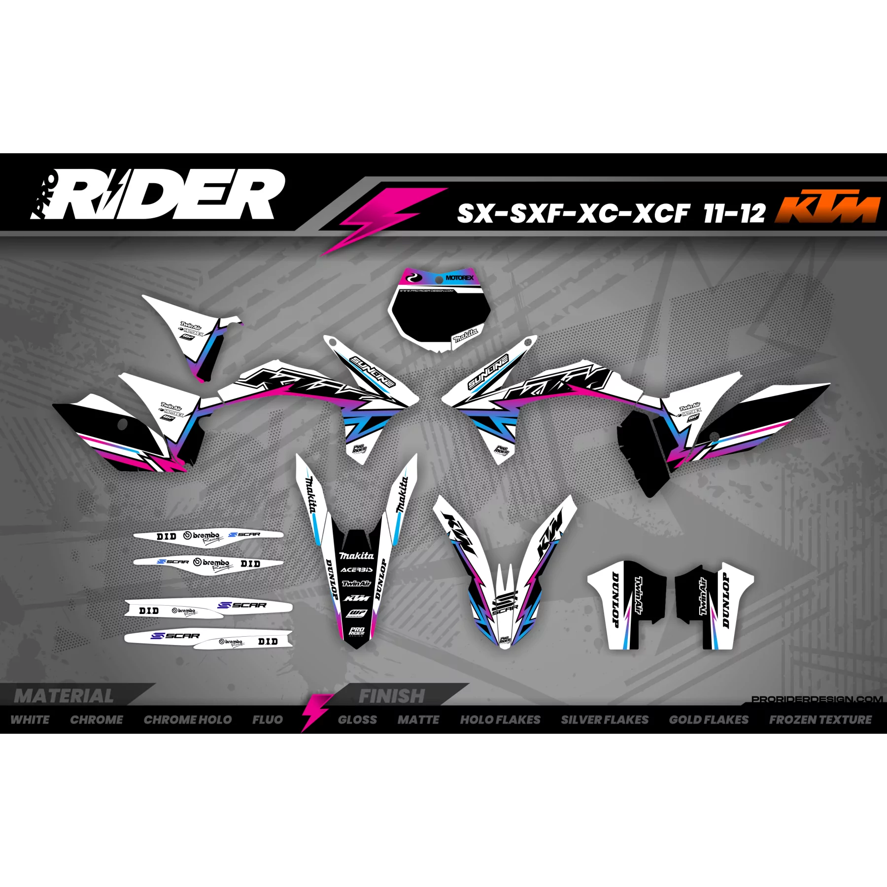 Motorrad Dekor DEKOR Motocross für KTM PERSO TRASH WHITE GRADIENT