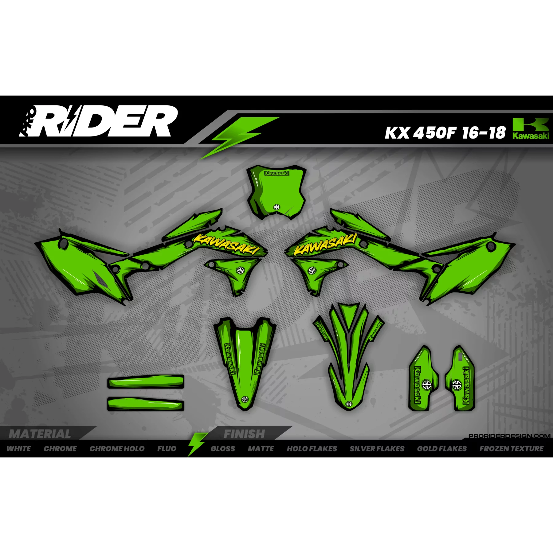 Dekor Moto DEKOR MOTOCROSS KAWASAKI CARTOON MANGA BRUSH BLACK/GREEN