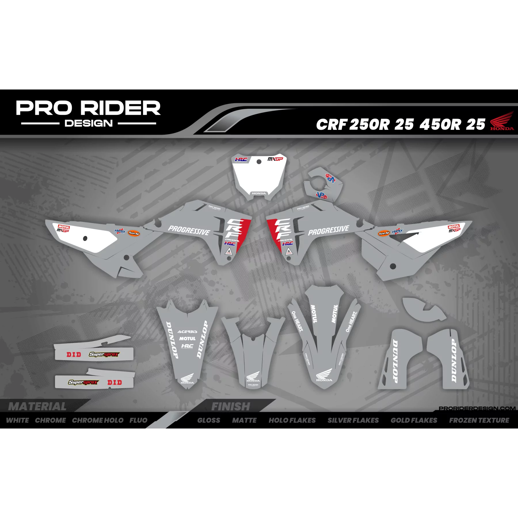 Kit adesivos mota KIT ADESIVOS Motocross HONDA HRC SMX Team PROGRESSIVE | GREY