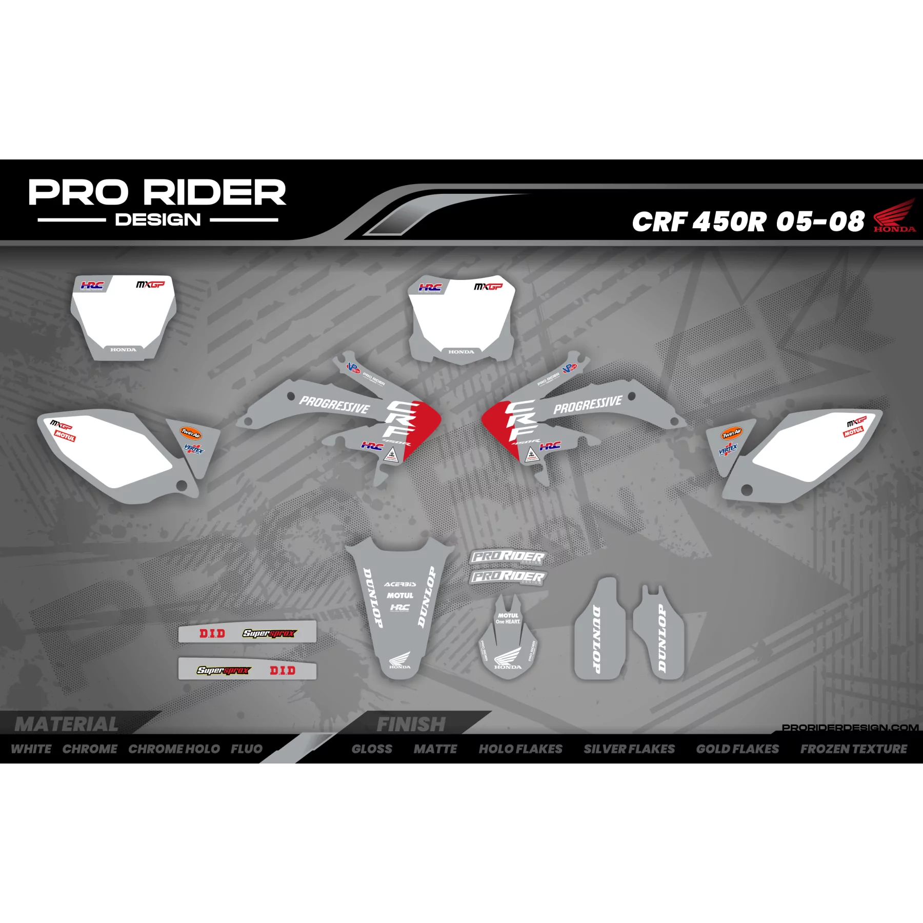 Kit adesivos mota KIT ADESIVOS Motocross HONDA HRC SMX Team PROGRESSIVE | GREY