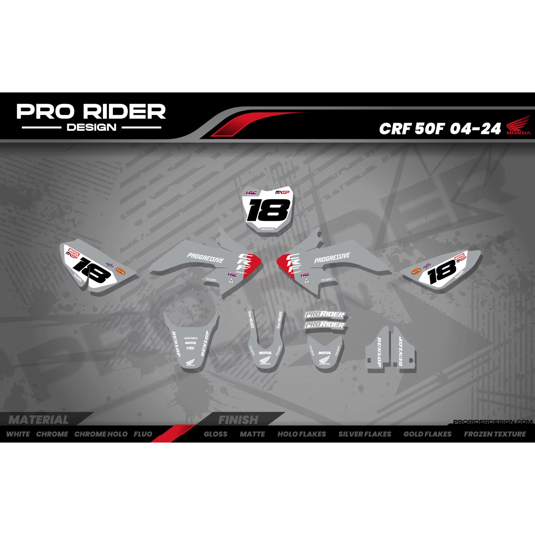 Kit adesivos moto KIT ADESIVOS Motocross HONDA HRC SMX Team PROGRESSIVE | GREY