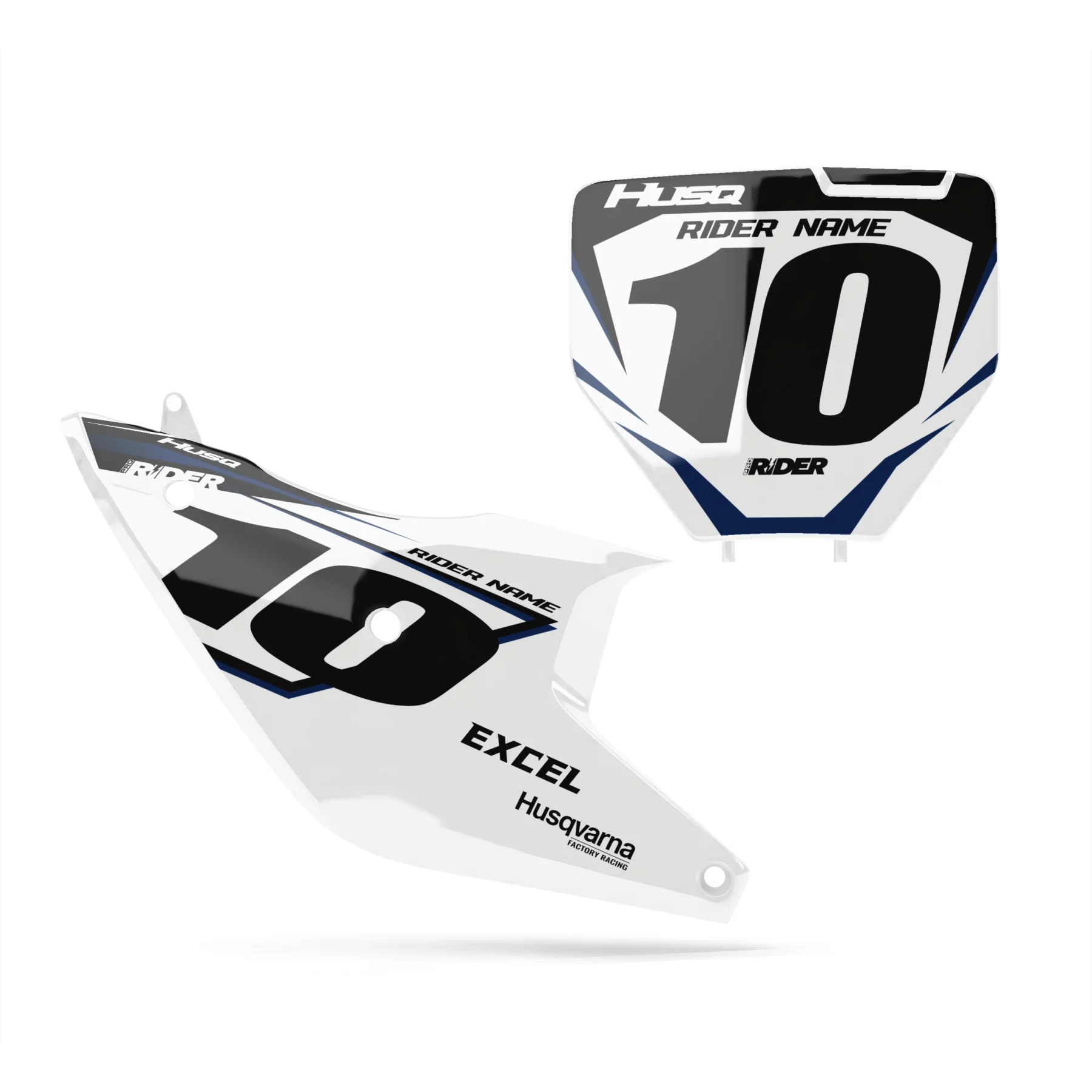 Motorcycle GRAPHICS Graphics NUMBER PLATE BACKGROUNDS CUSTOM HUSQVARNA Ivan White Black