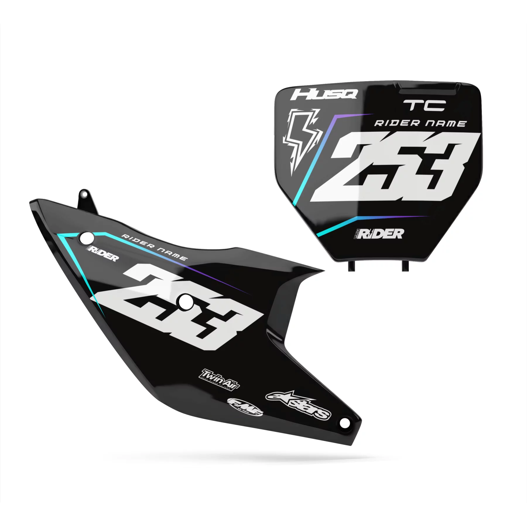 Motorcycle GRAPHICS Graphics NUMBER PLATE BACKGROUNDS CUSTOM HUSQVARNA Vakano Black Teal