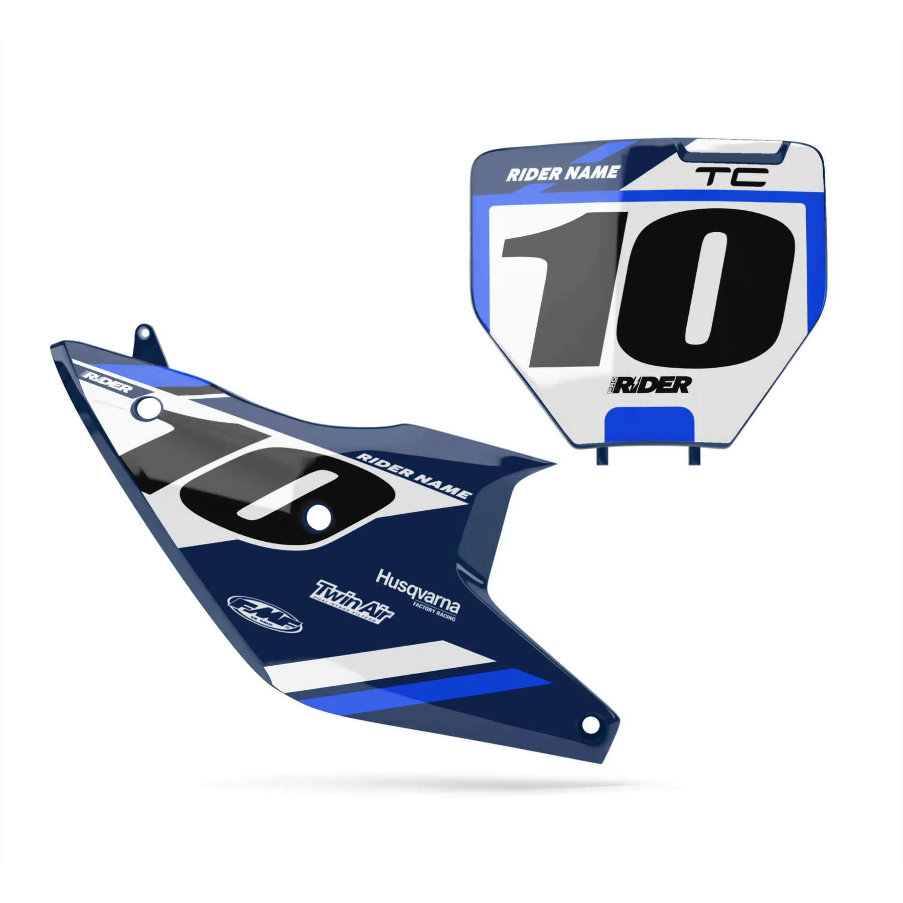 Motorstickerset Stickerset NUMMERBORDACHTERGRONDEN PERSO HUSQVARNA Alkar White Blue