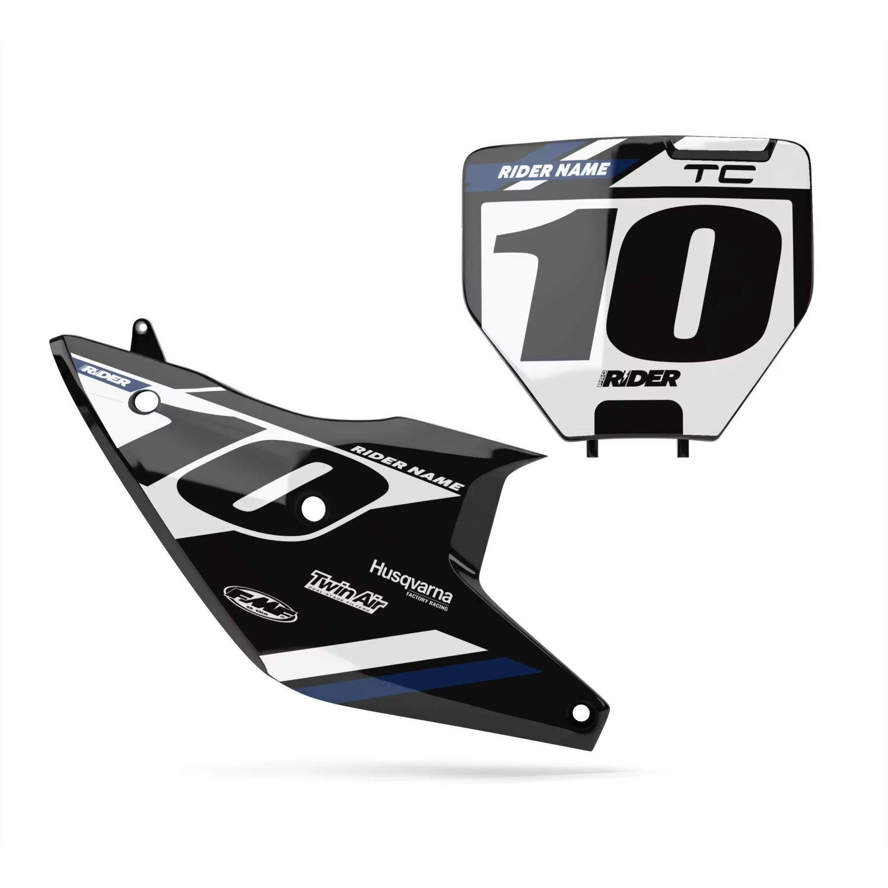 Motorstickerset STICKERSET NUMMERBORDACHTERGRONDEN PERSO HUSQVARNA Alkar Black White
