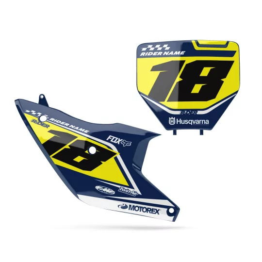 Motorrad Dekor DEKOR NUMMERNSCHILDER HINTERGRUND PERSO HUSQVARNA Kantik Yellow Blue