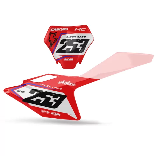 STICKERSET motor STICKERSET NUMMERPLAATONDERGRONDEN GEPERSONALISEERD GASGAS Vortax Red White