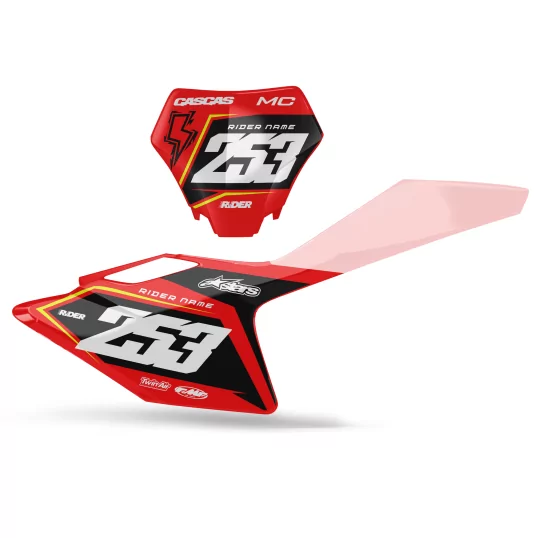 STICKERSET motor STICKERSET NUMMERPLAATONDERGRONDEN GEPERSONALISEERD GASGAS Vortax Red Black