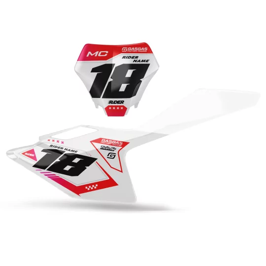 STICKERSET motor STICKERSET NUMMERPLAATONDERGRONDEN GEPERSONALISEERD GASGAS Kartex White Red