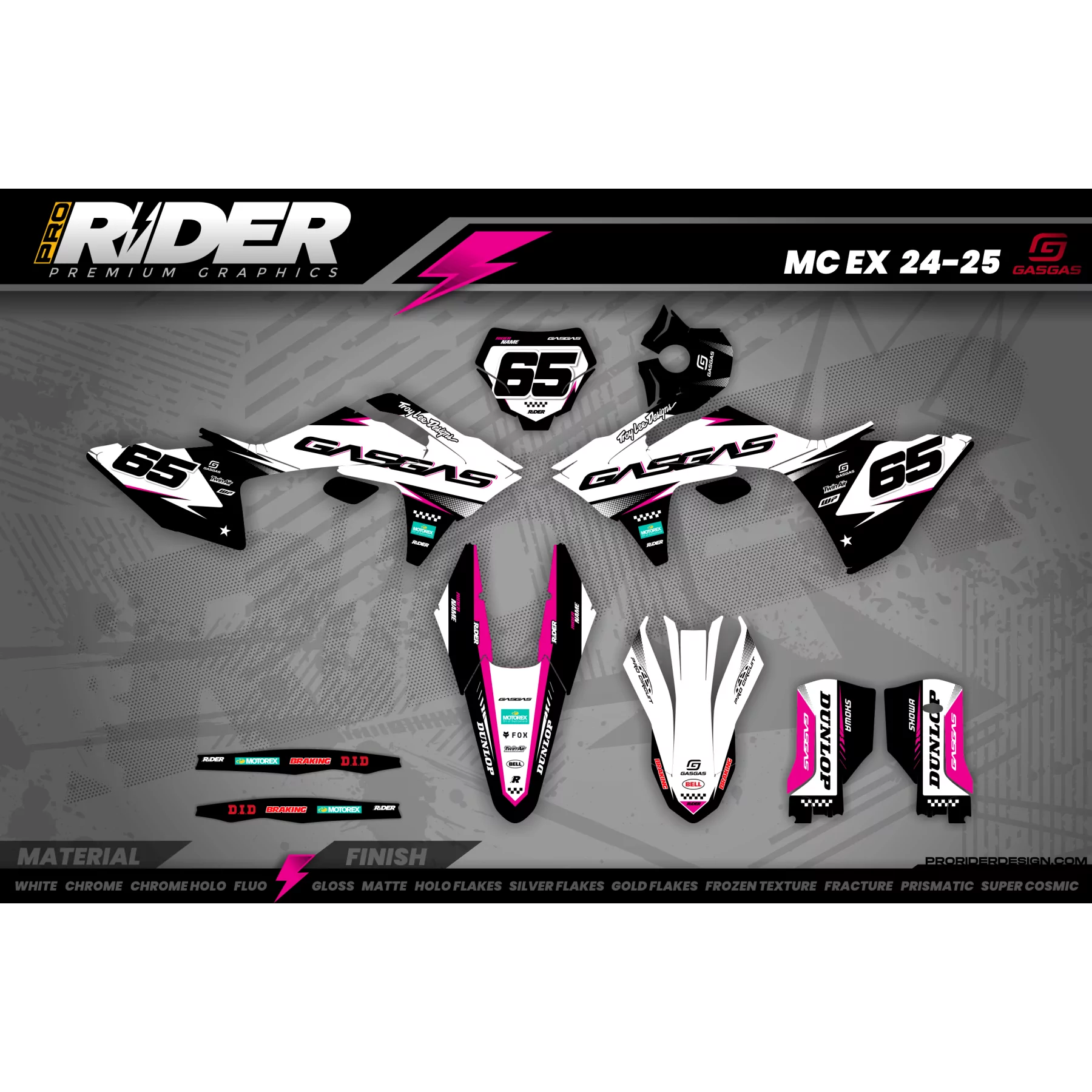 Kit adesivos moto KIT ADESIVOS MOTOCROSS GASGAS WHITE PULSE