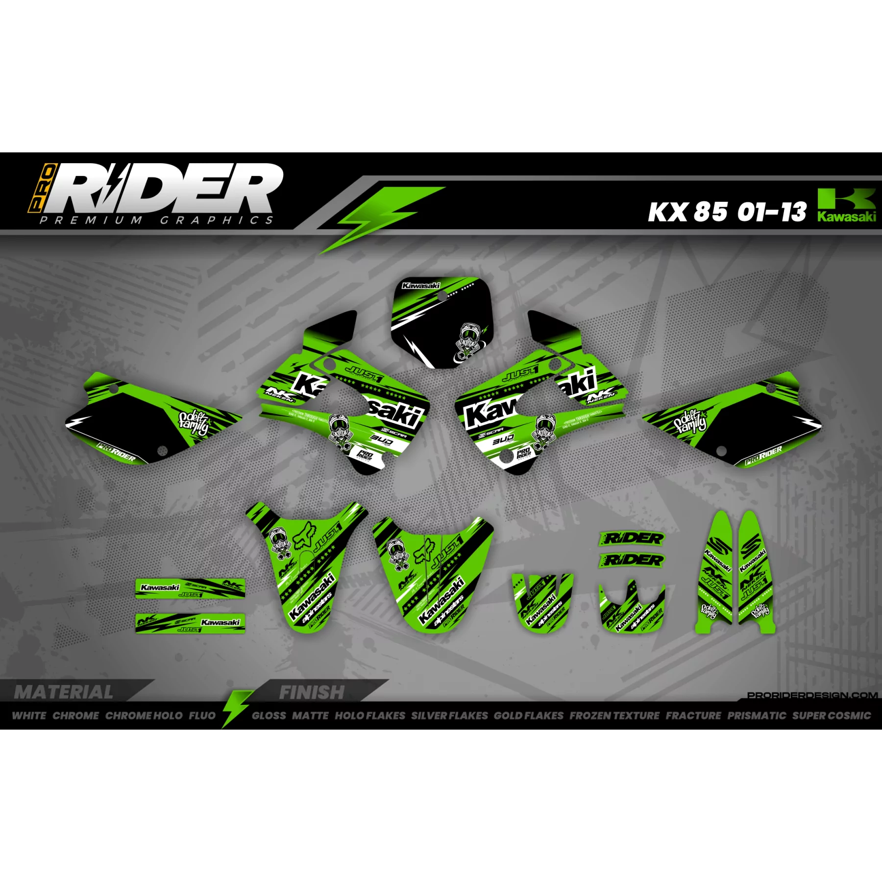 Kit adhesivos moto KIT ADHESIVOS Motocross KAWASAKI JUST1 GREEN