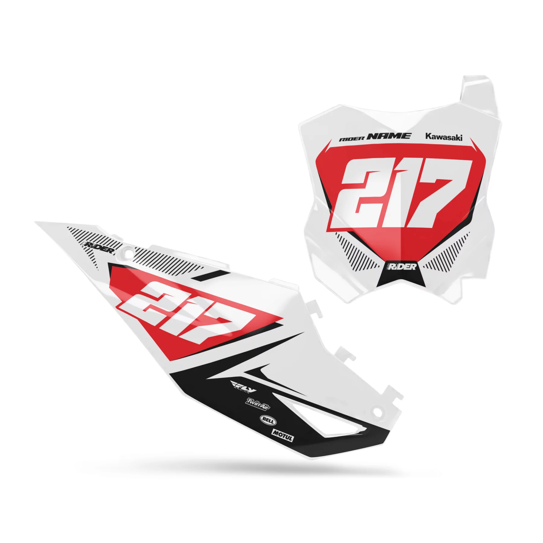 Motorstickerset STICKERSET NUMMERBORDACHTERGRONDEN PERSO KAWASAKI Pulse Series Red